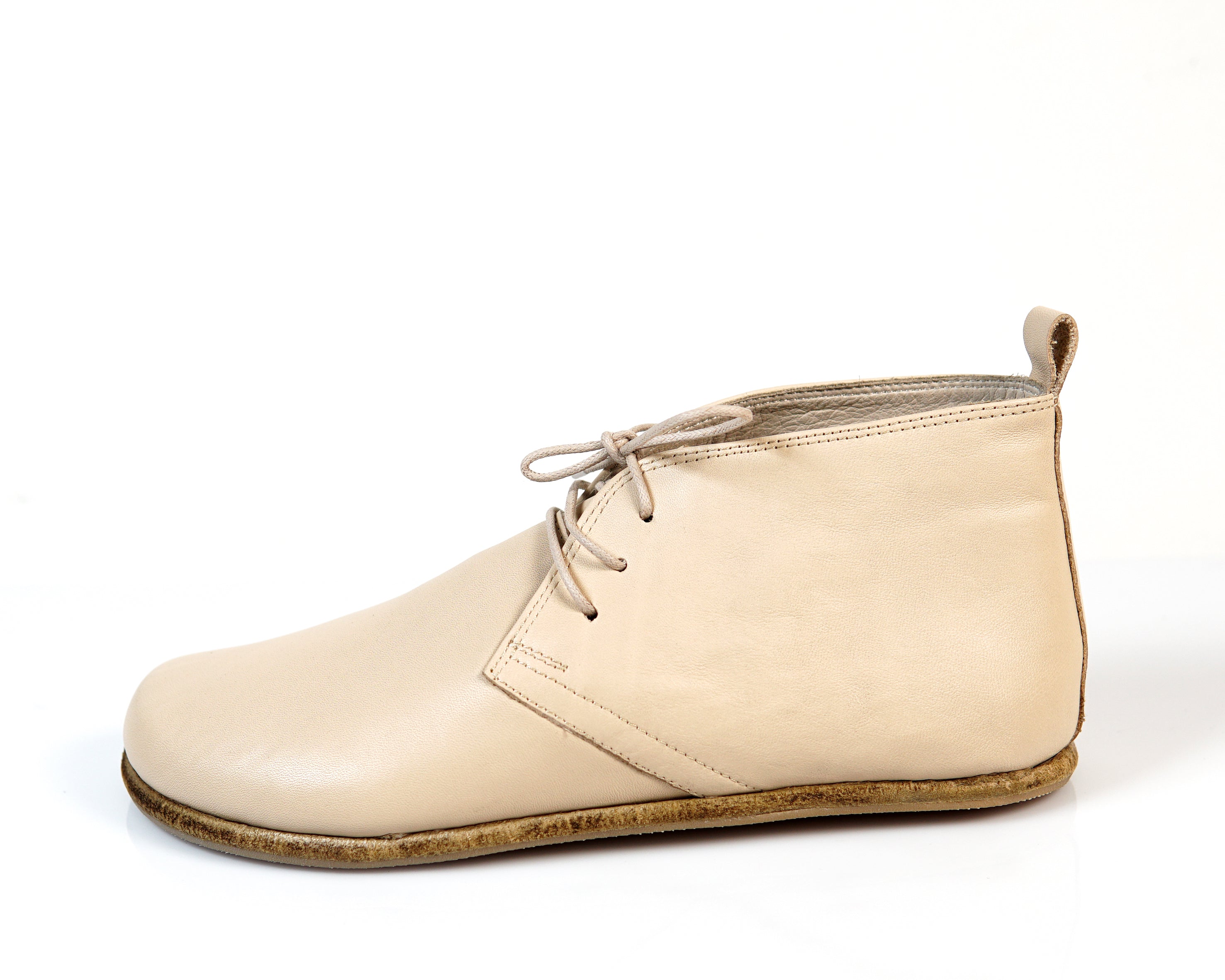 Cream Ankle Boots Wide Barefoot Smooth Leather Handmade Shoes 