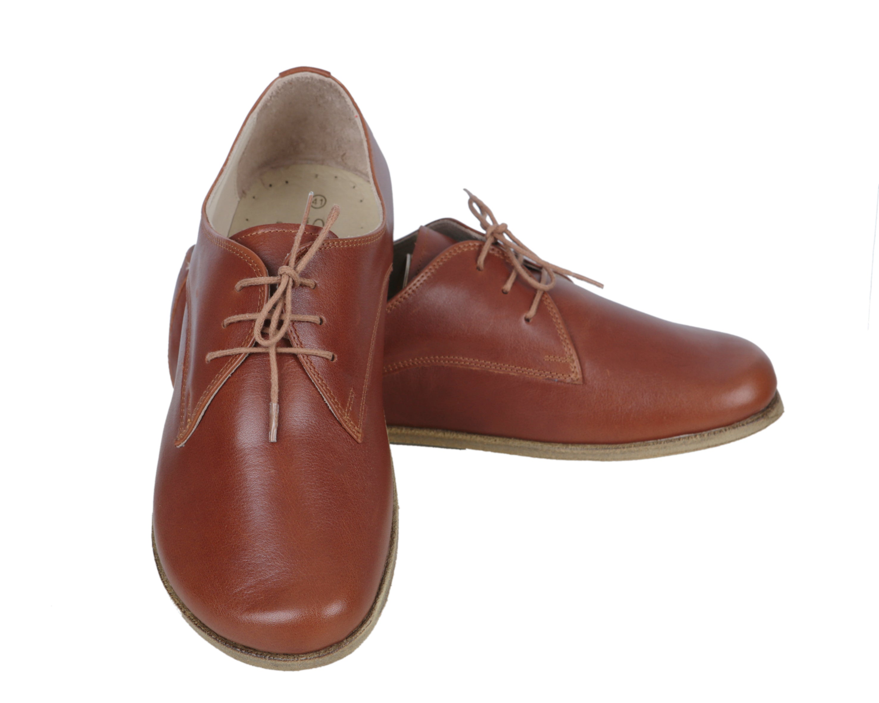 Brown Oxford Wide Barefoot Smooth Leather Handmade Classic Shoes