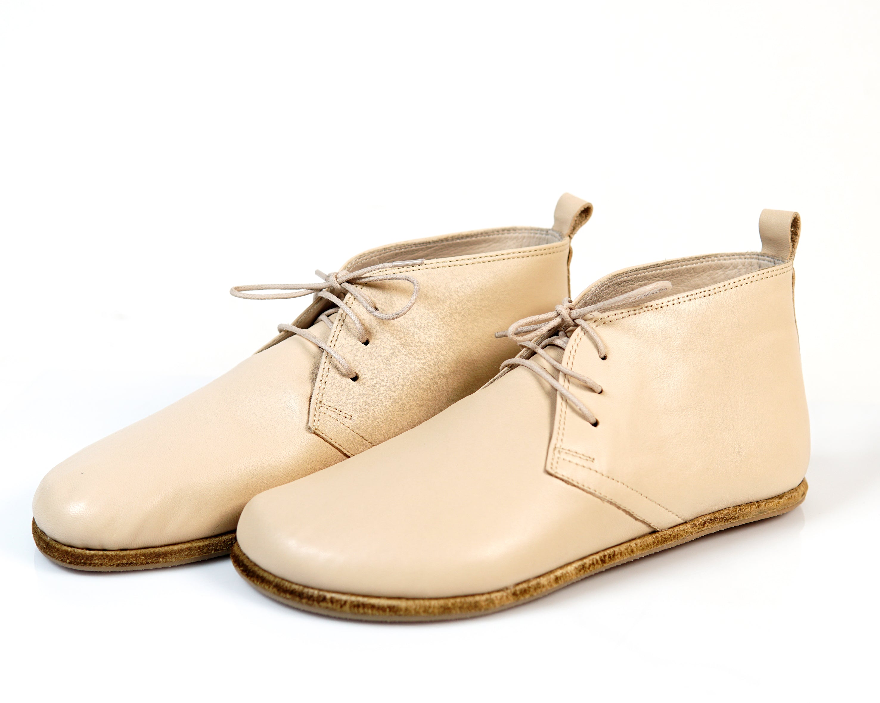 Cream Ankle Boots Wide Barefoot Smooth Leather Handmade Shoes 