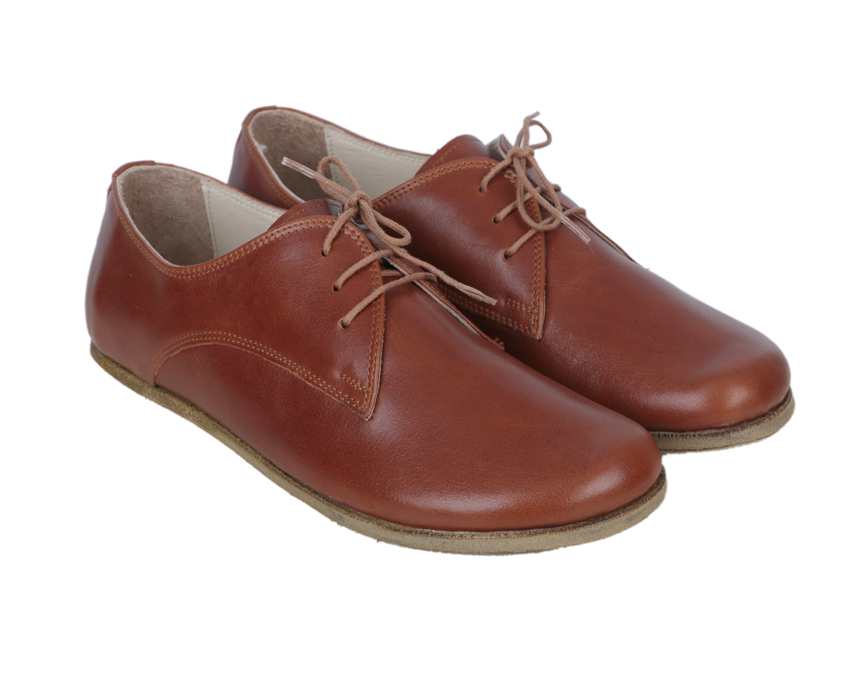 Brown Oxford Wide Barefoot Smooth Leather Handmade Classic Shoes 