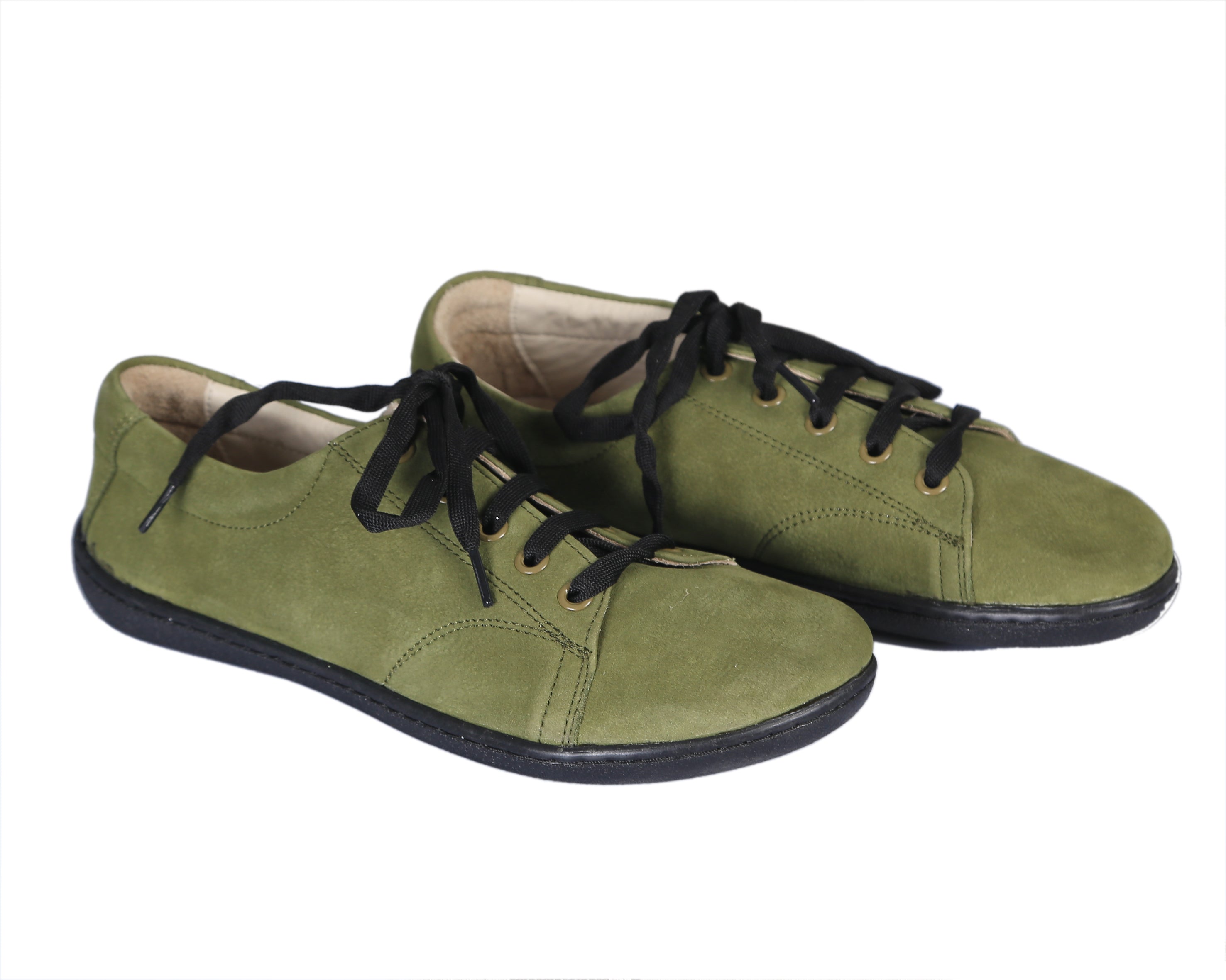 Green SNEAKER Wide Barefoot Shoes Nubuck Leather Handmade 6mm Rubber Outsole 