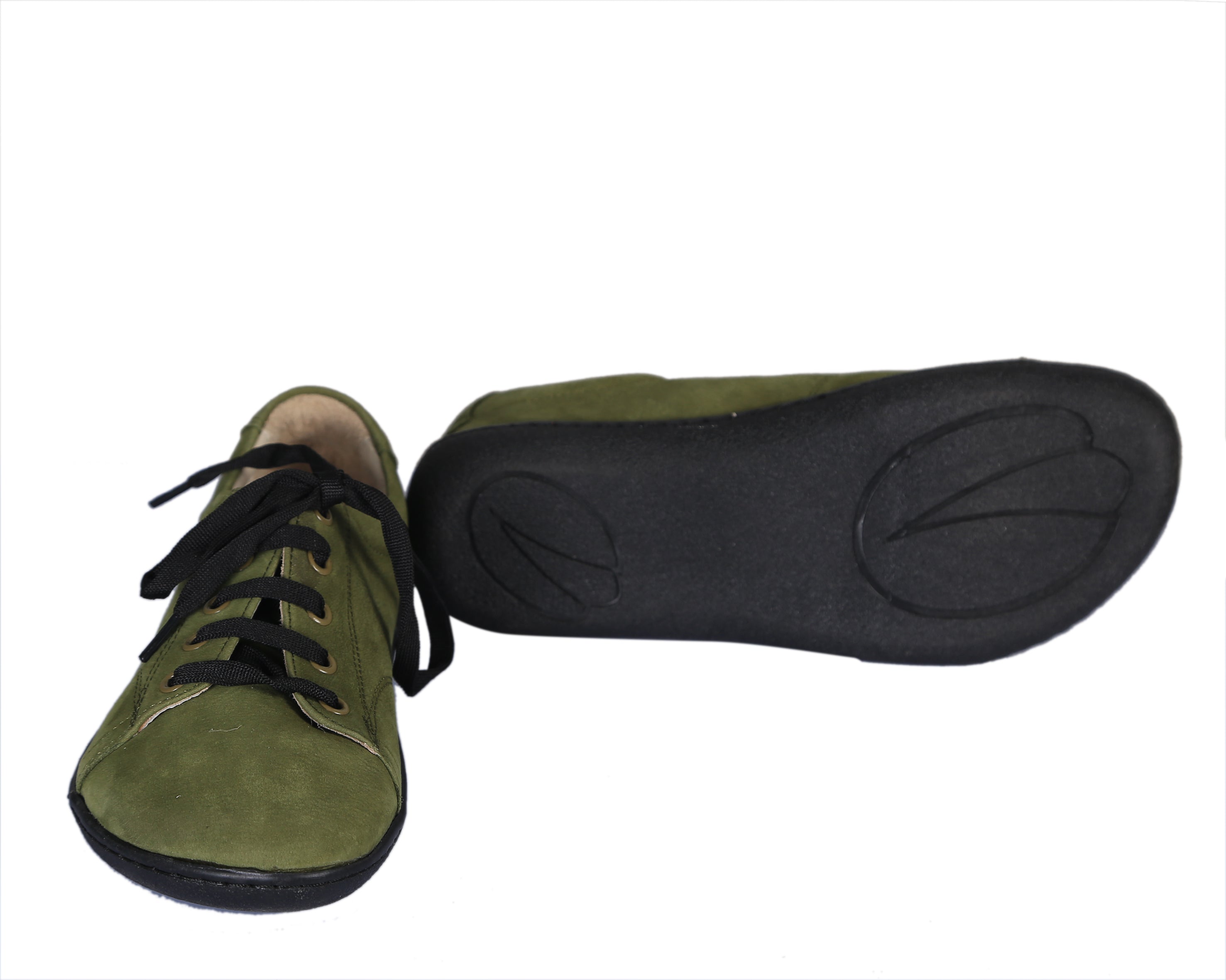 Green SNEAKER Wide Barefoot Shoes Nubuck Leather Handmade 6mm Rubber Outsole