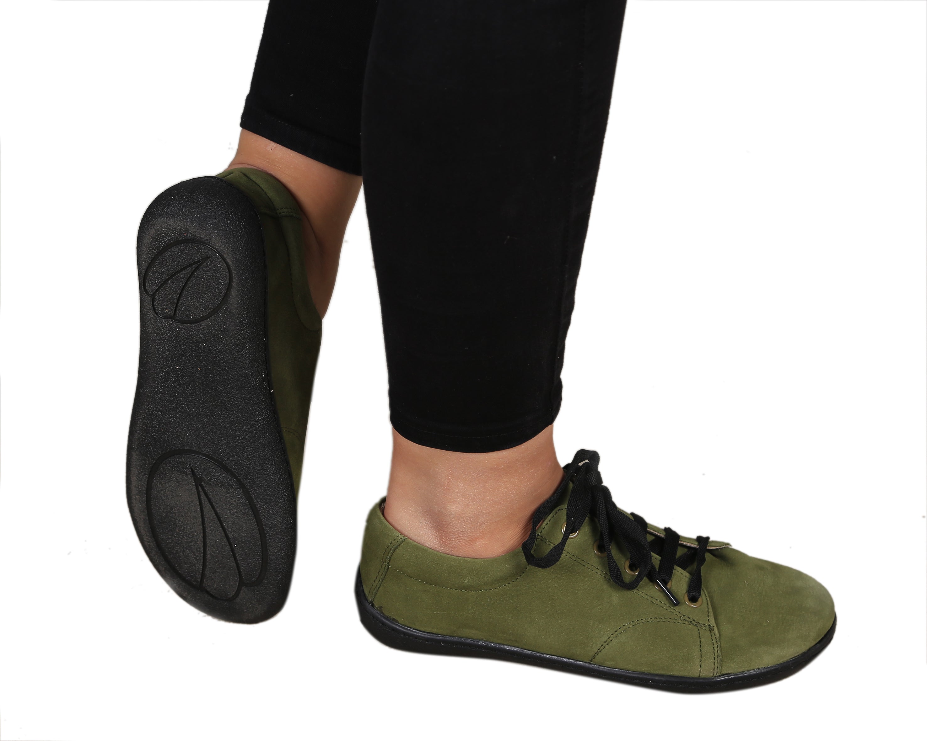 Green SNEAKER Wide Barefoot Shoes Nubuck Leather Handmade 6mm Rubber Outsole 