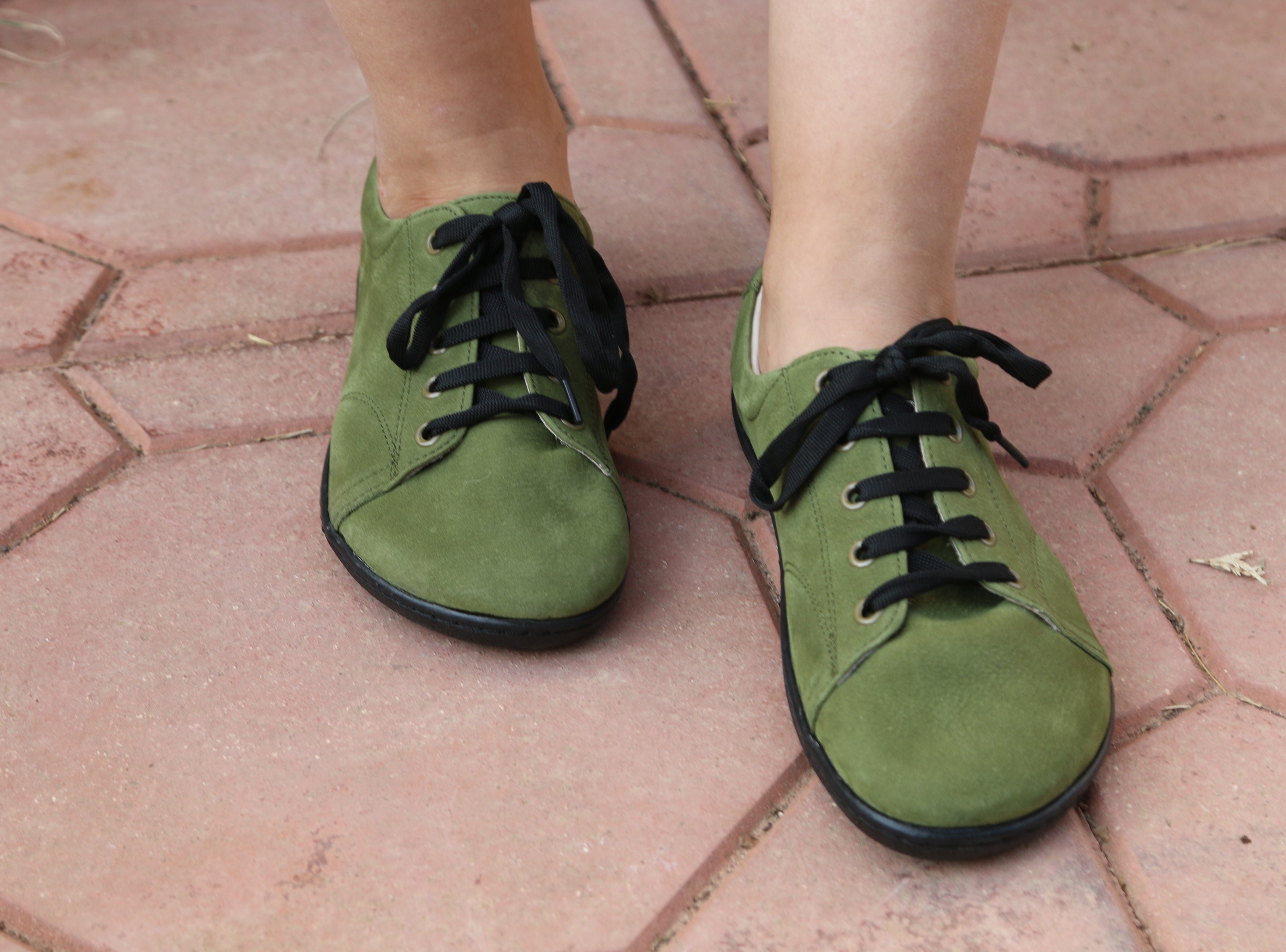 Green SNEAKER Wide Barefoot Shoes Nubuck Leather Handmade 6mm Rubber Outsole 