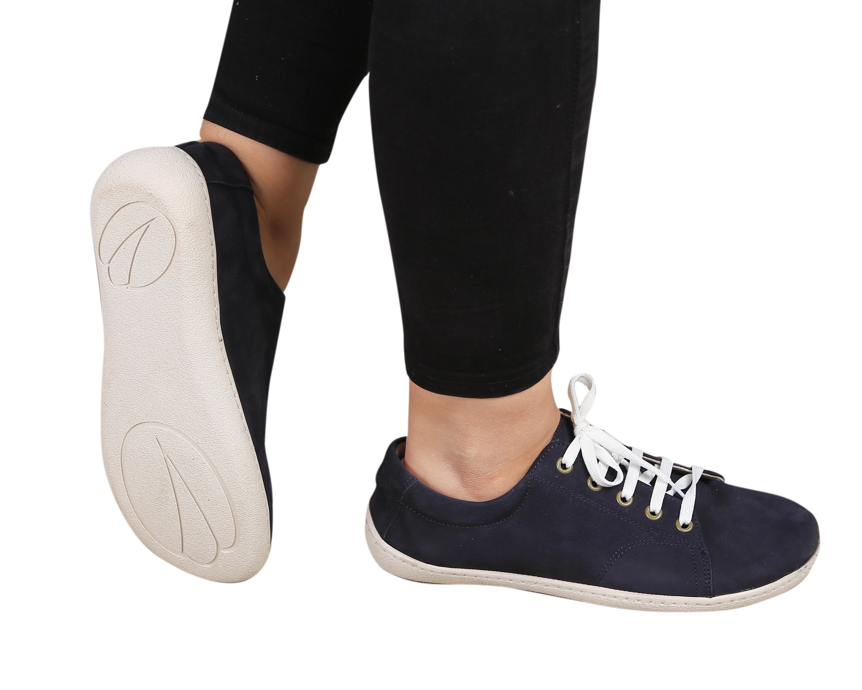 Navy Blue SNEAKER Wide Barefoot Shoes Nubuck Leather Handmade 6mm Rubber Outsole 