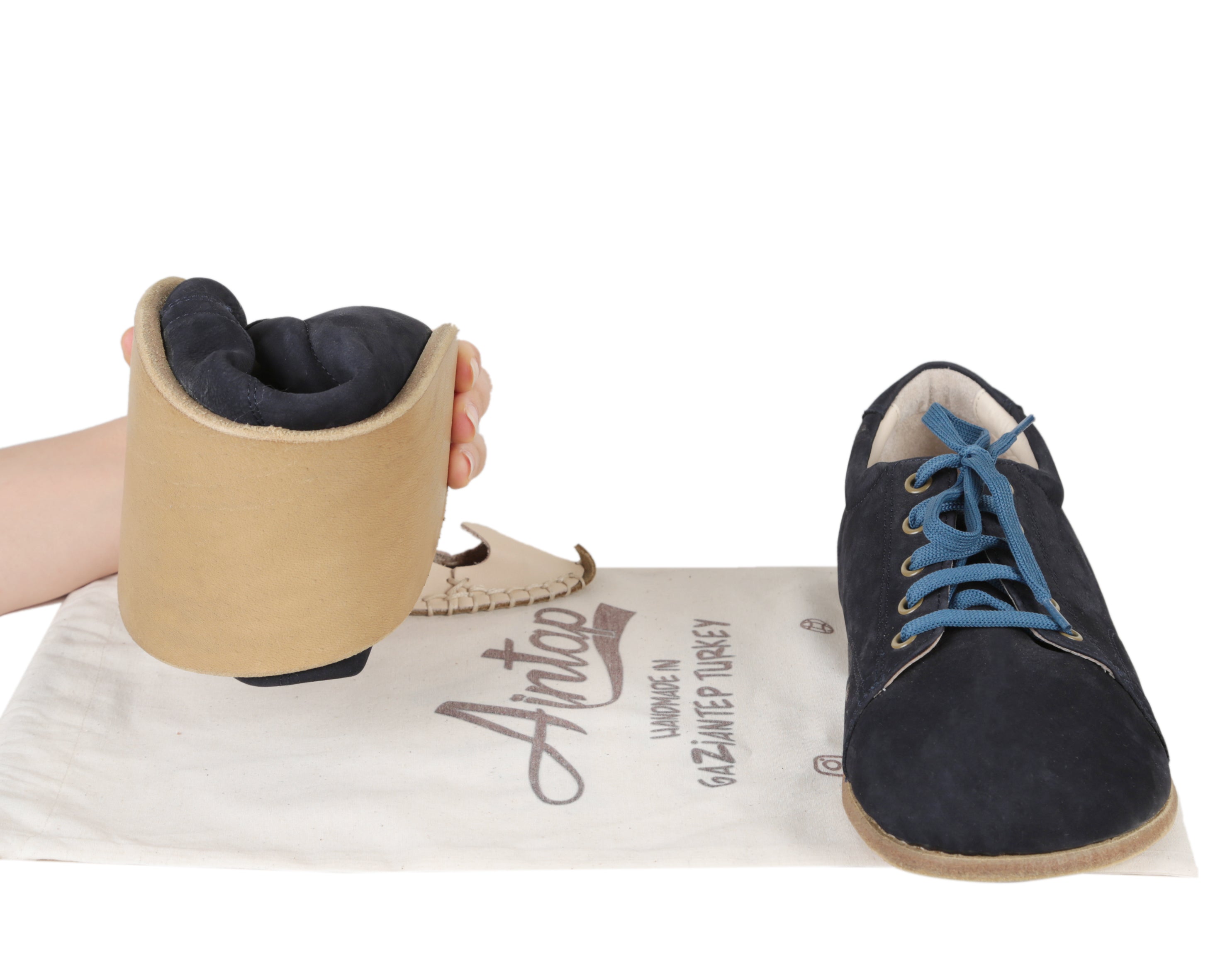 Navy Blue Sneaker Wide Barefoot Nubuck Leather Handmade Shoes 