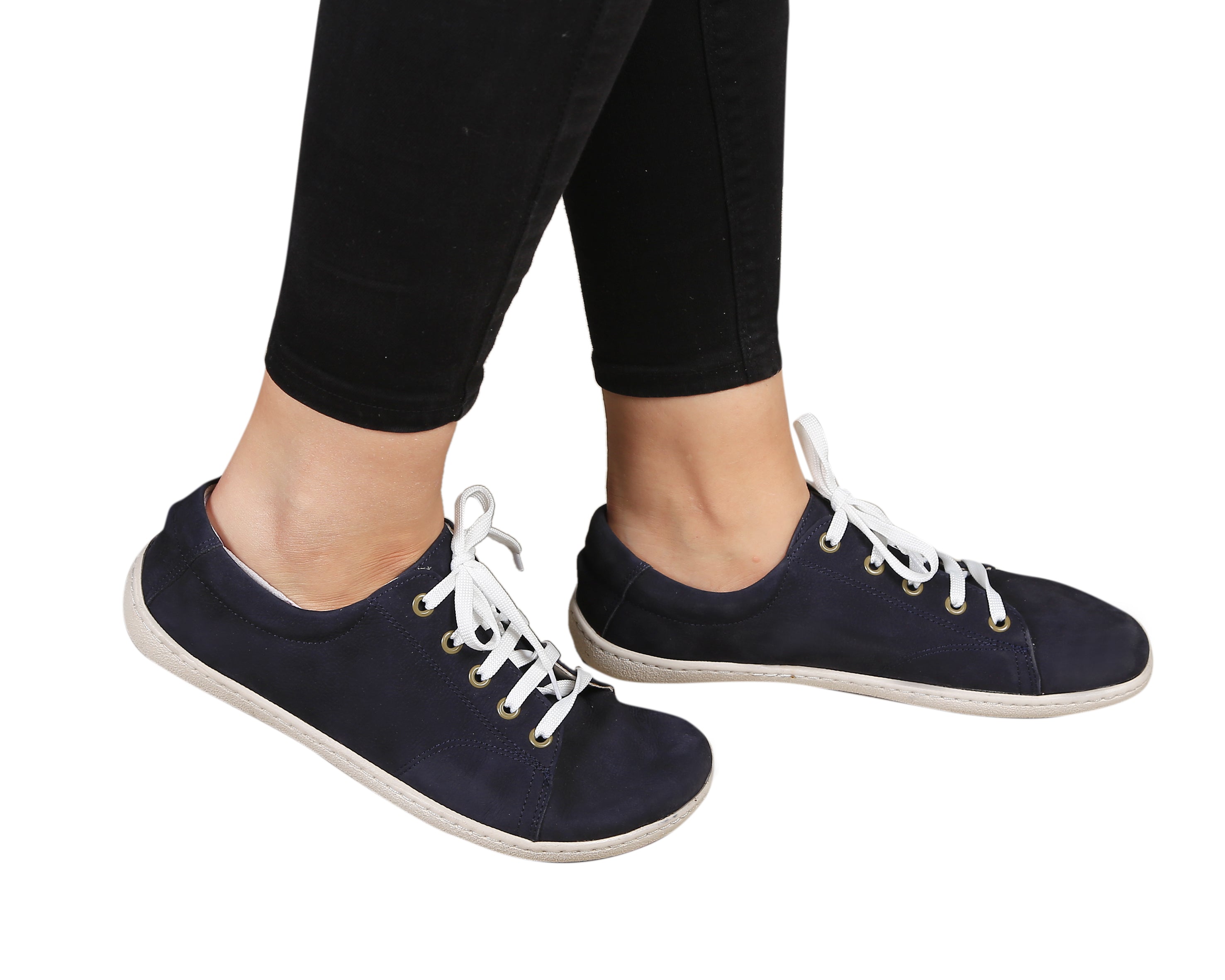 Navy Blue SNEAKER Wide Barefoot Shoes Nubuck Leather Handmade 6mm Rubber Outsole