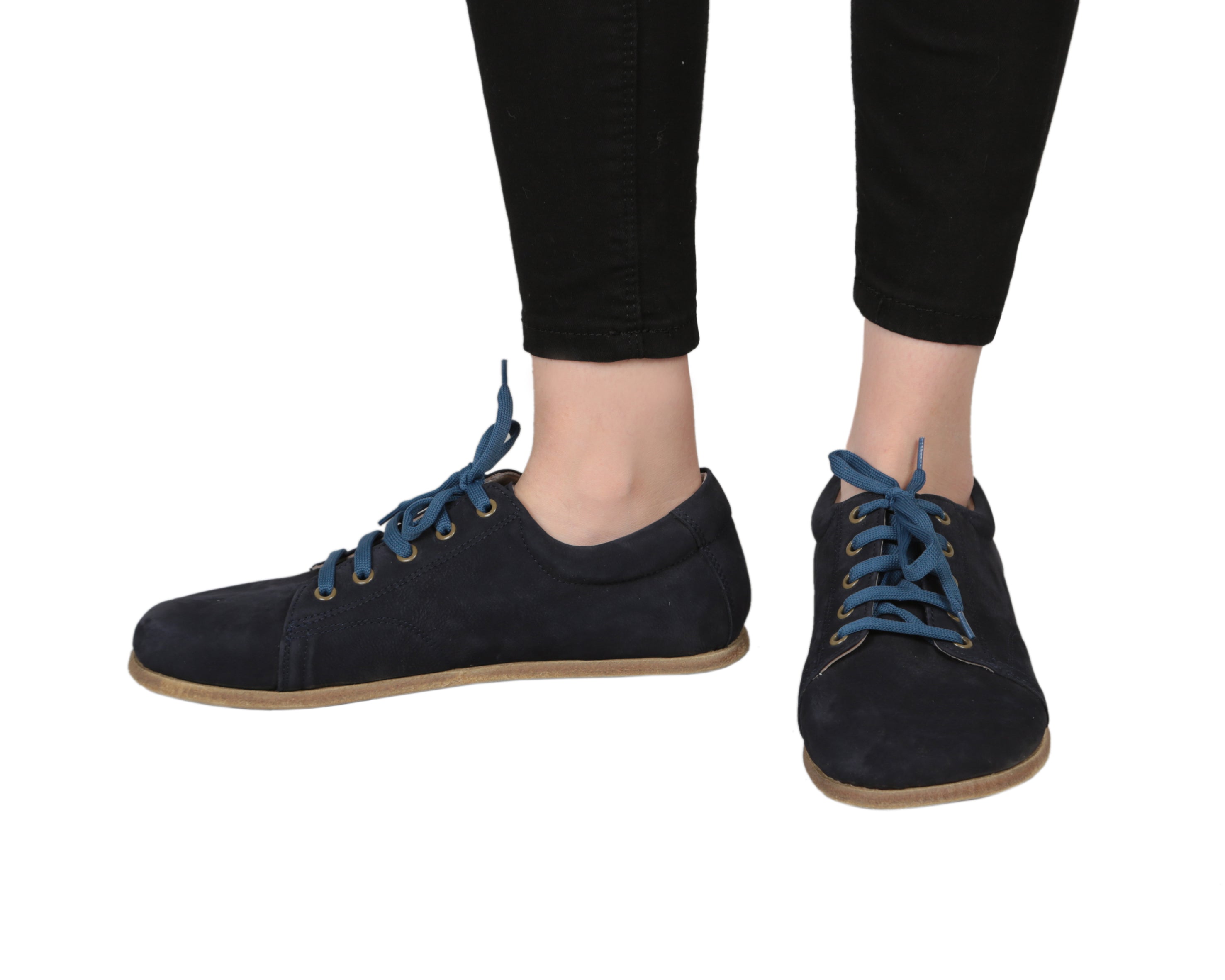 Navy Blue Sneaker Wide Barefoot Nubuck Leather Handmade Shoes 