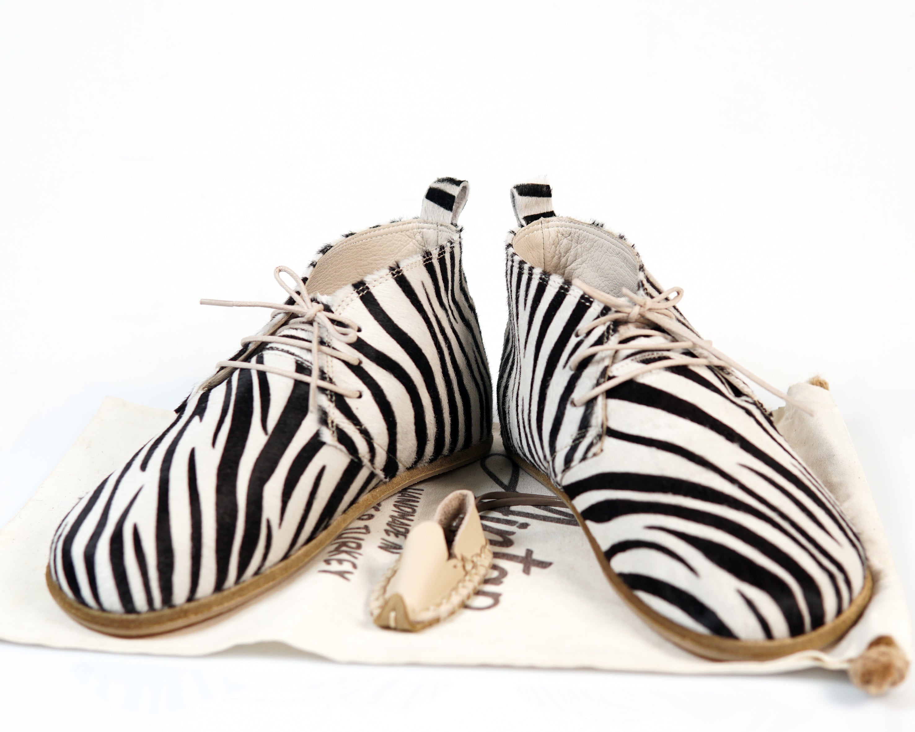 Zebra Ankle Boots Wide Barefoot Smooth Leather Handmade Shoes