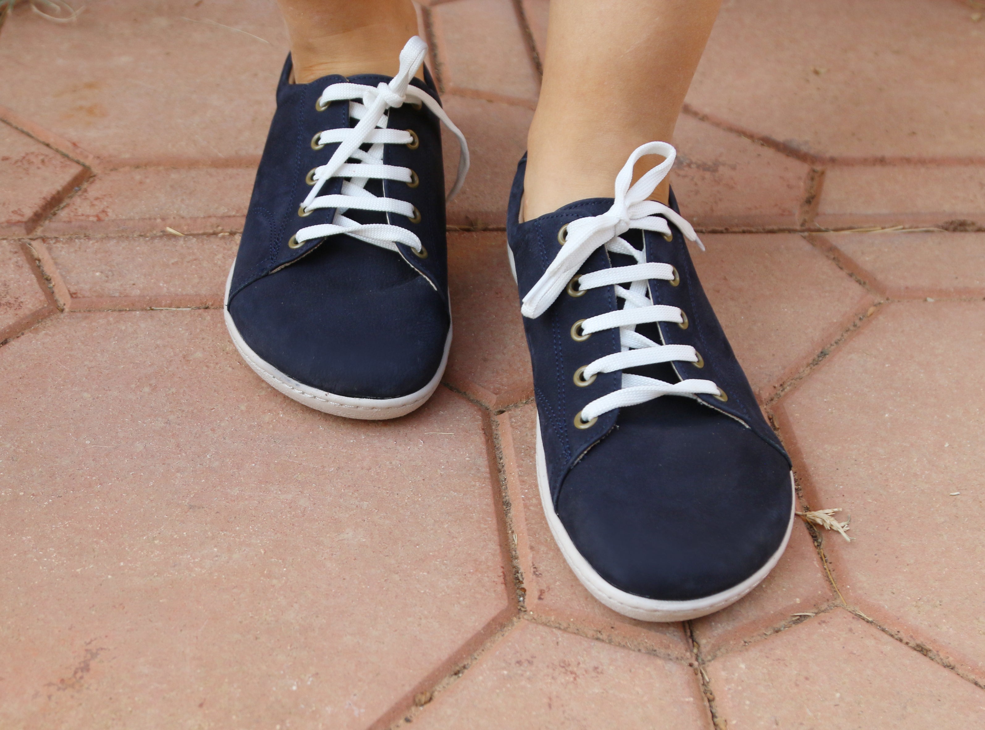 Navy Blue SNEAKER Wide Barefoot Shoes Nubuck Leather Handmade 6mm Rubber Outsole 