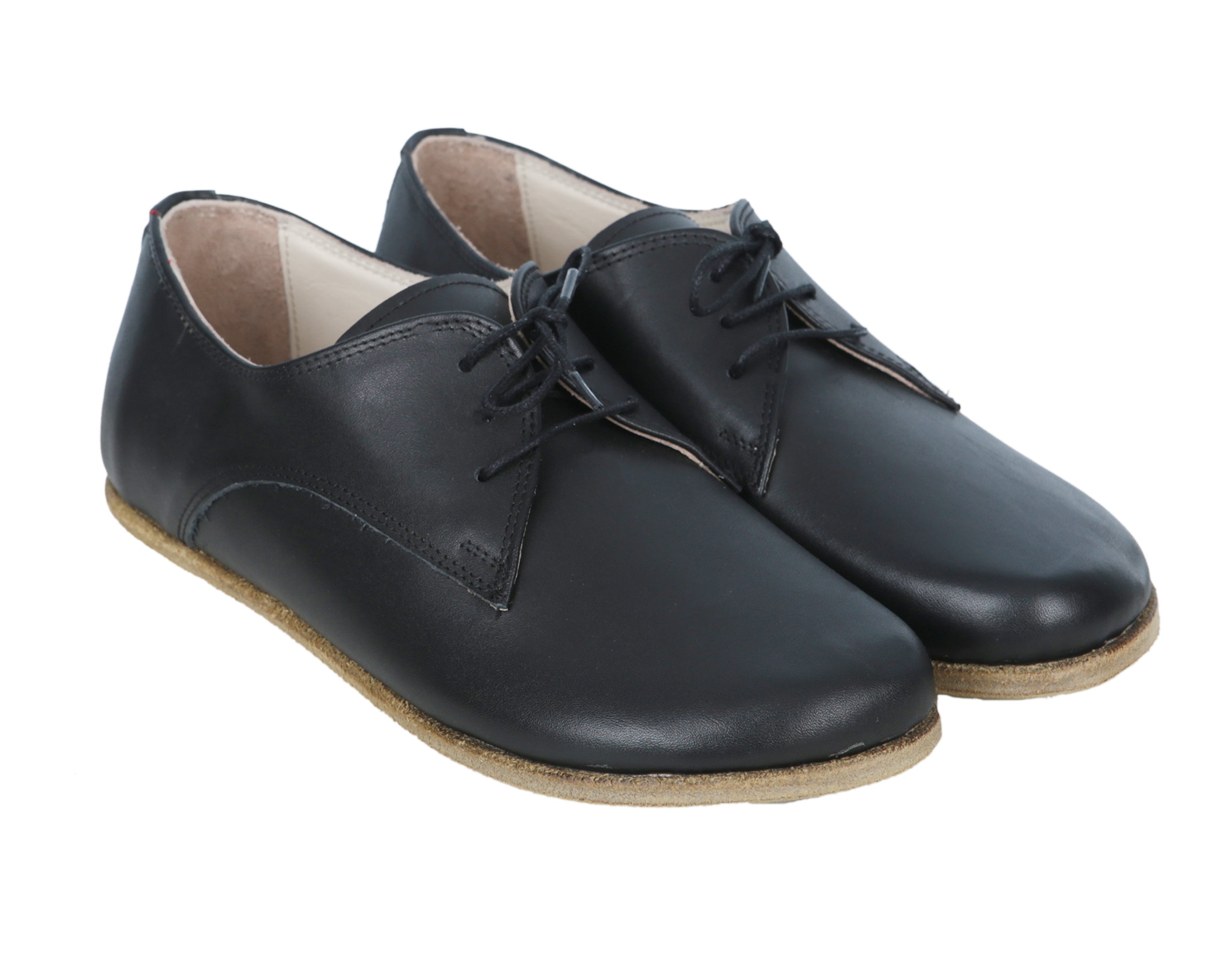 Black Oxford Wide Barefoot Smooth Leather Handmade Classic Shoes