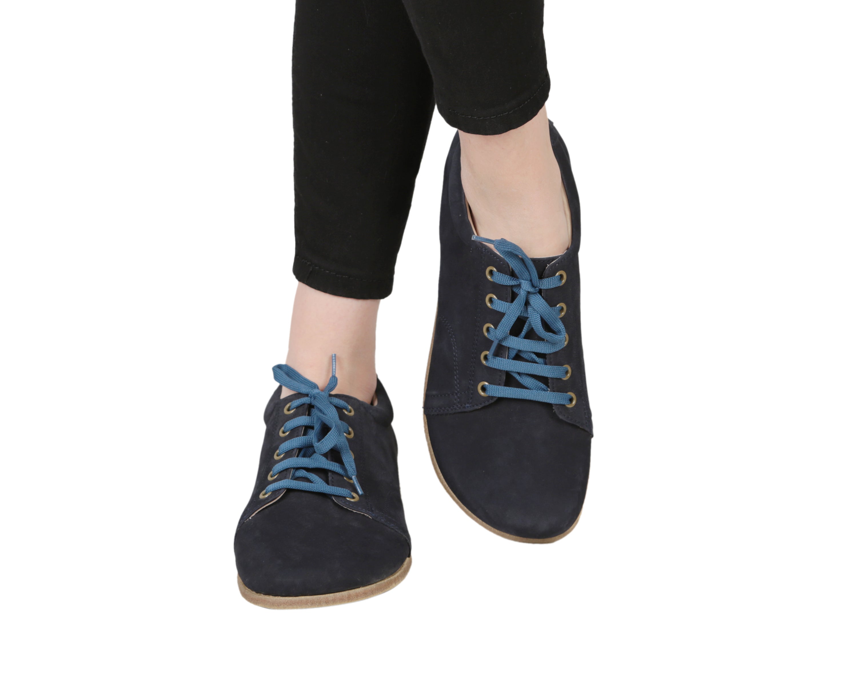 Navy Blue Sneaker Wide Barefoot Nubuck Leather Handmade Shoes 