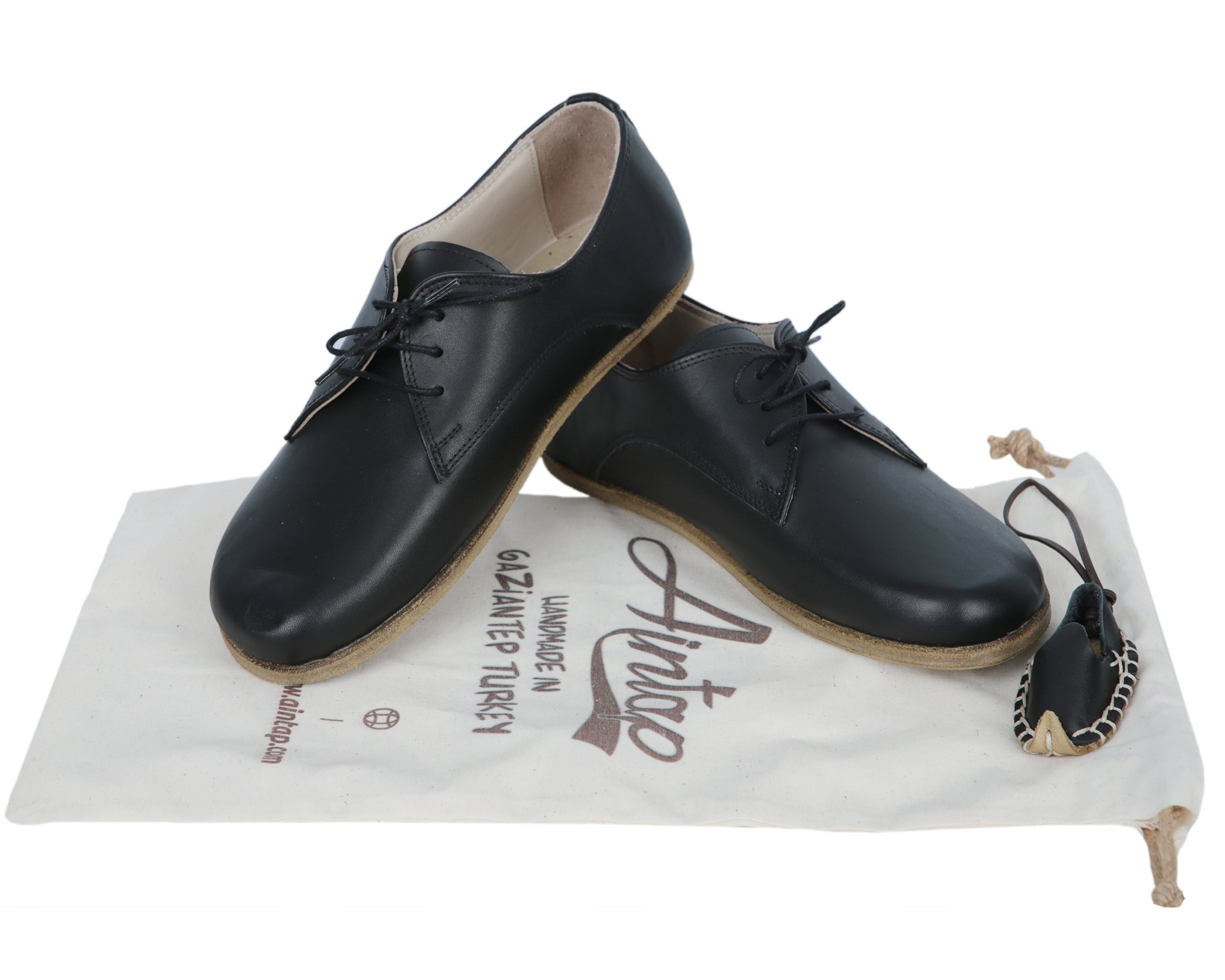 Black Oxford Wide Barefoot Smooth Leather Handmade Classic Shoes