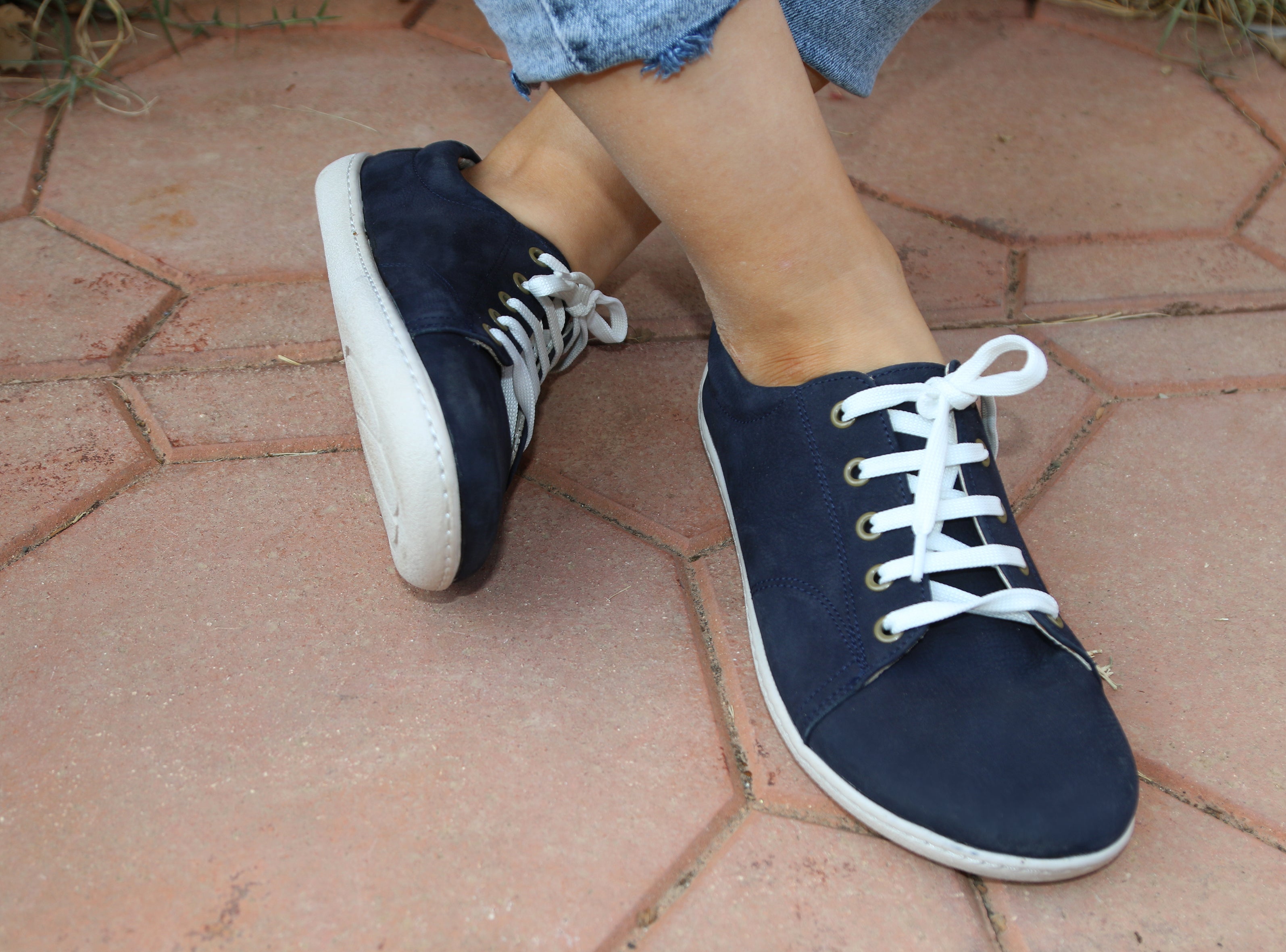 Navy Blue SNEAKER Wide Barefoot Shoes Nubuck Leather Handmade 6mm Rubber Outsole 