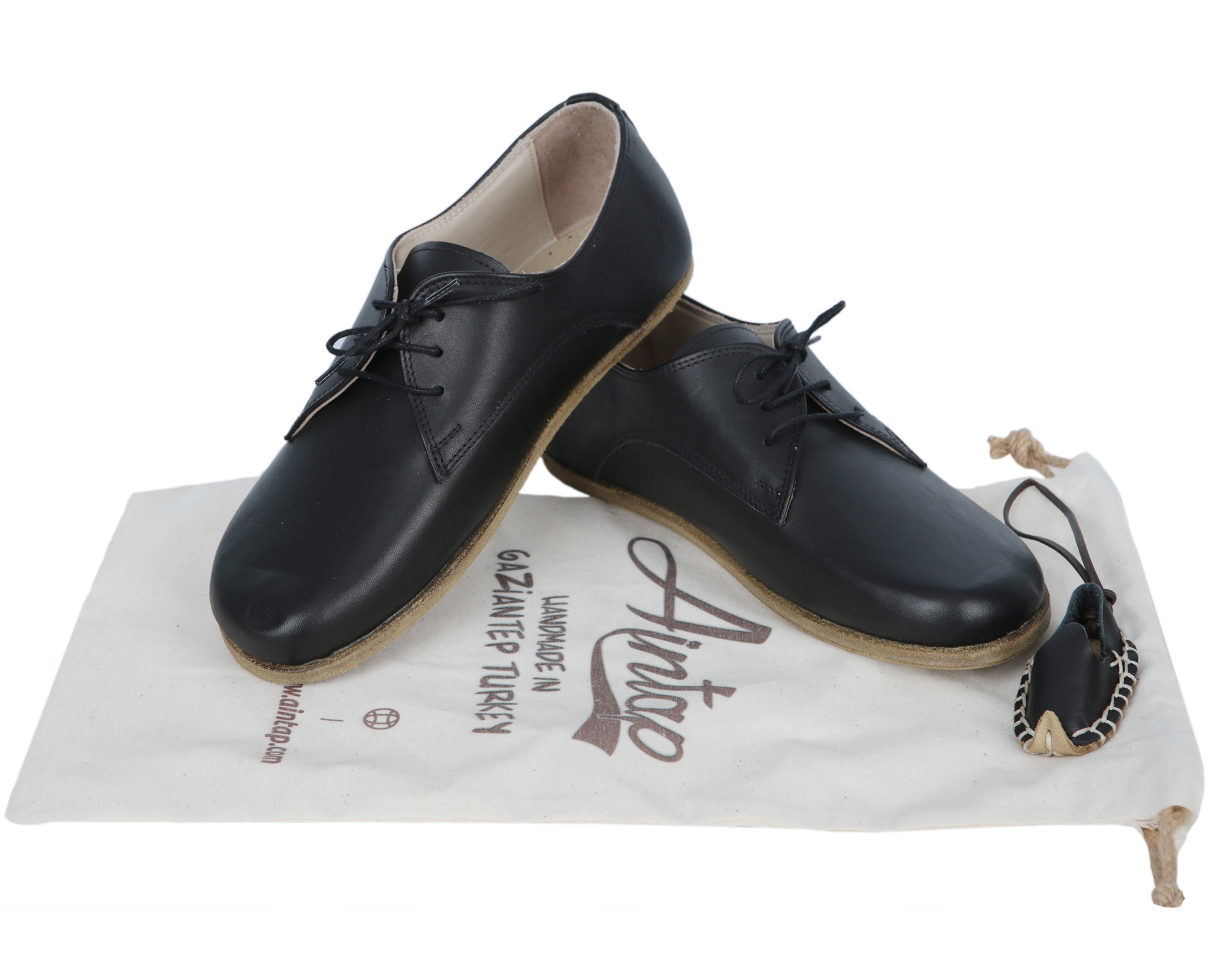 Black Oxford Wide Barefoot Smooth Leather Handmade Classic Shoes Oxford Leather Outsole