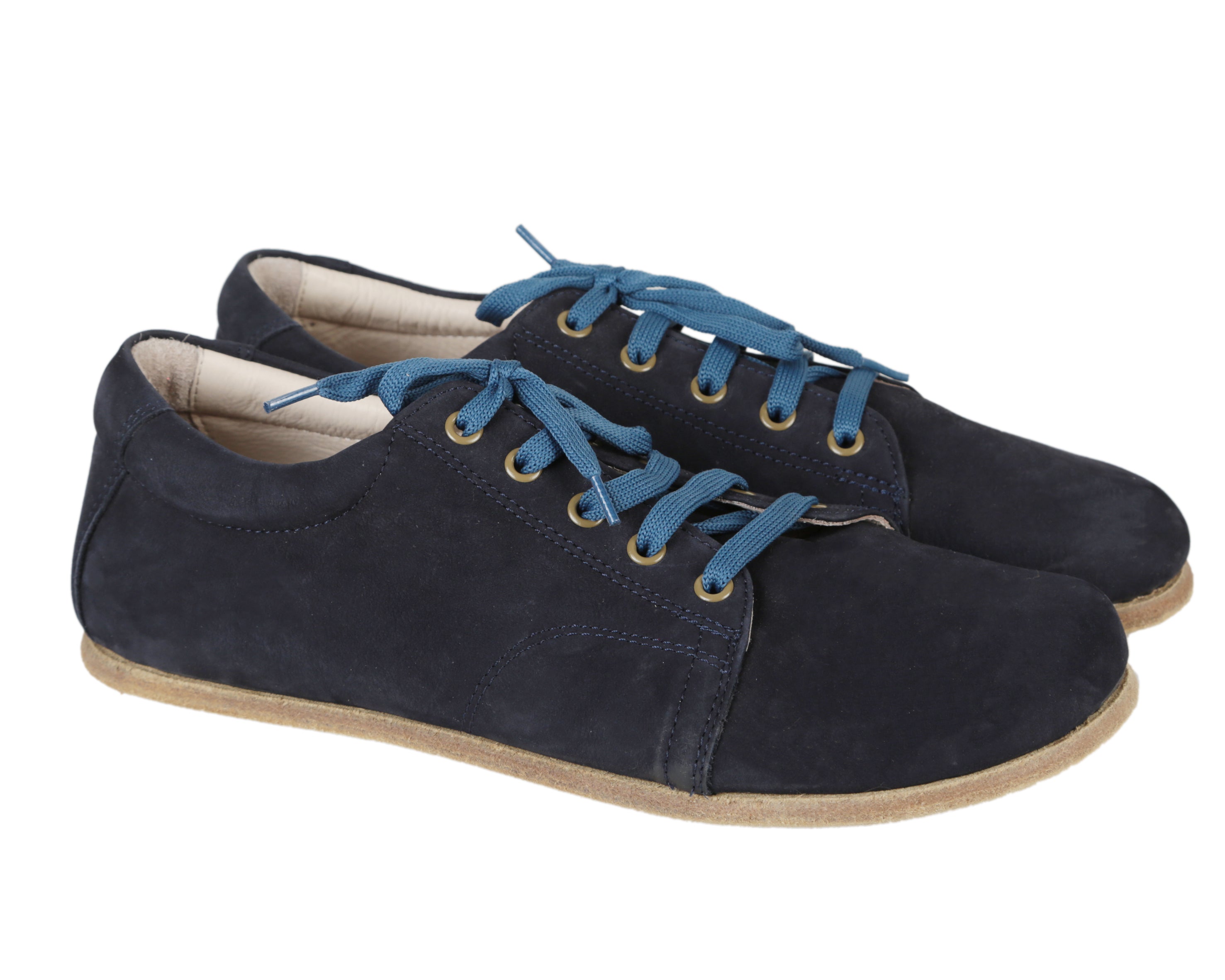 Navy Blue Sneaker Wide Barefoot Nubuck Leather Handmade Shoes 