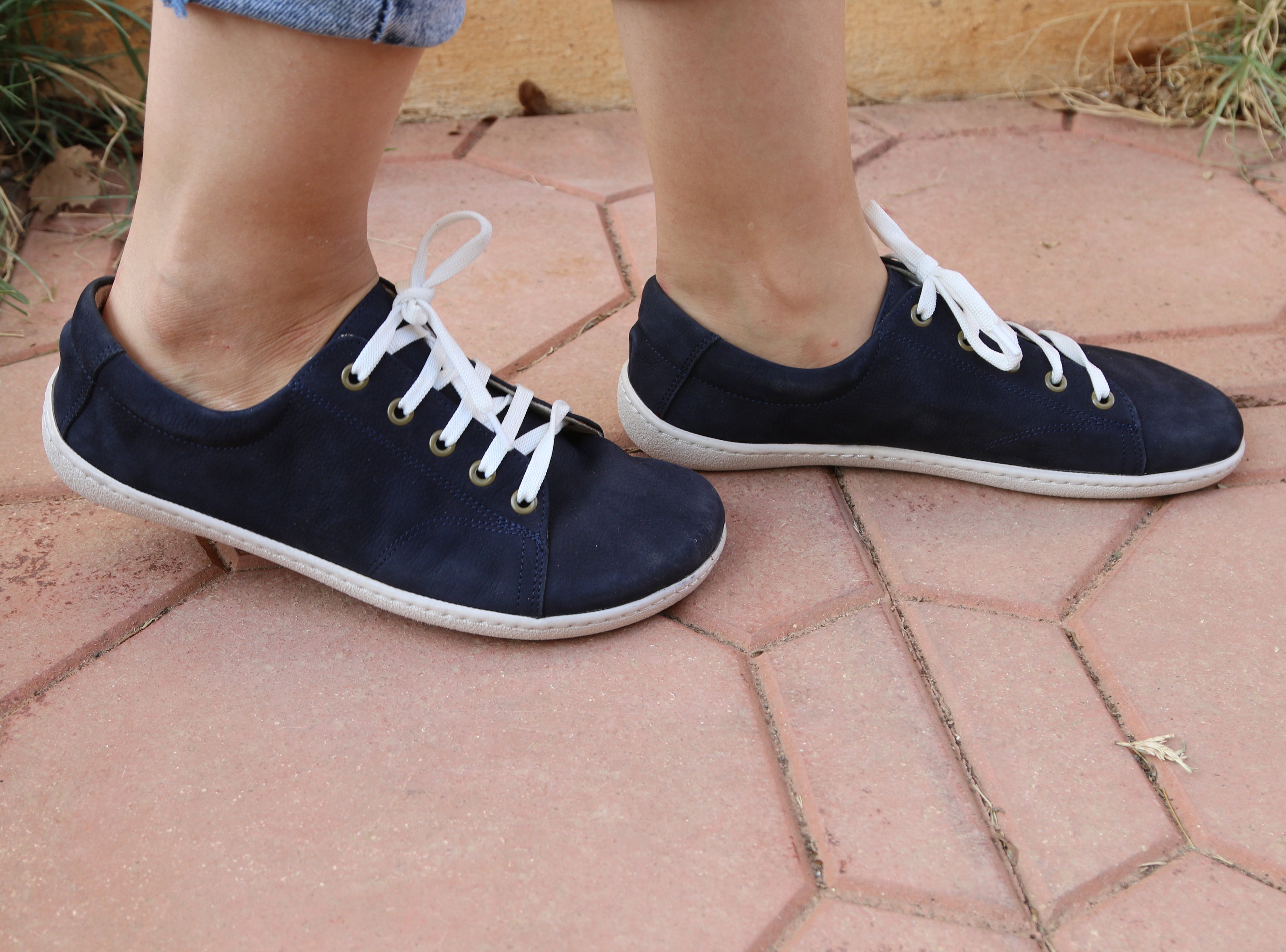 Navy Blue SNEAKER Wide Barefoot Shoes Nubuck Leather Handmade 6mm Rubber Outsole