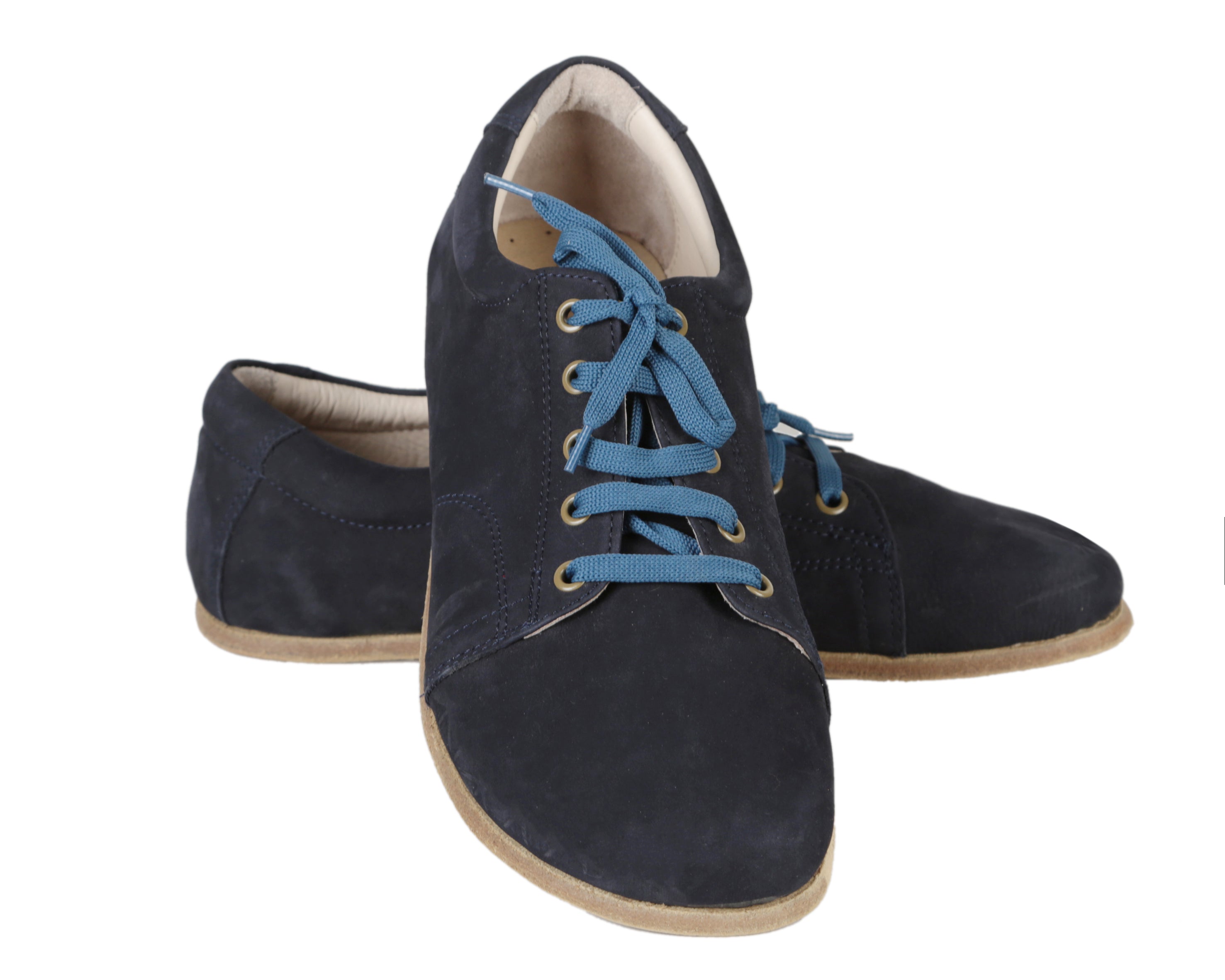 Navy Blue Sneaker Wide Barefoot Nubuck Leather Handmade Shoes 