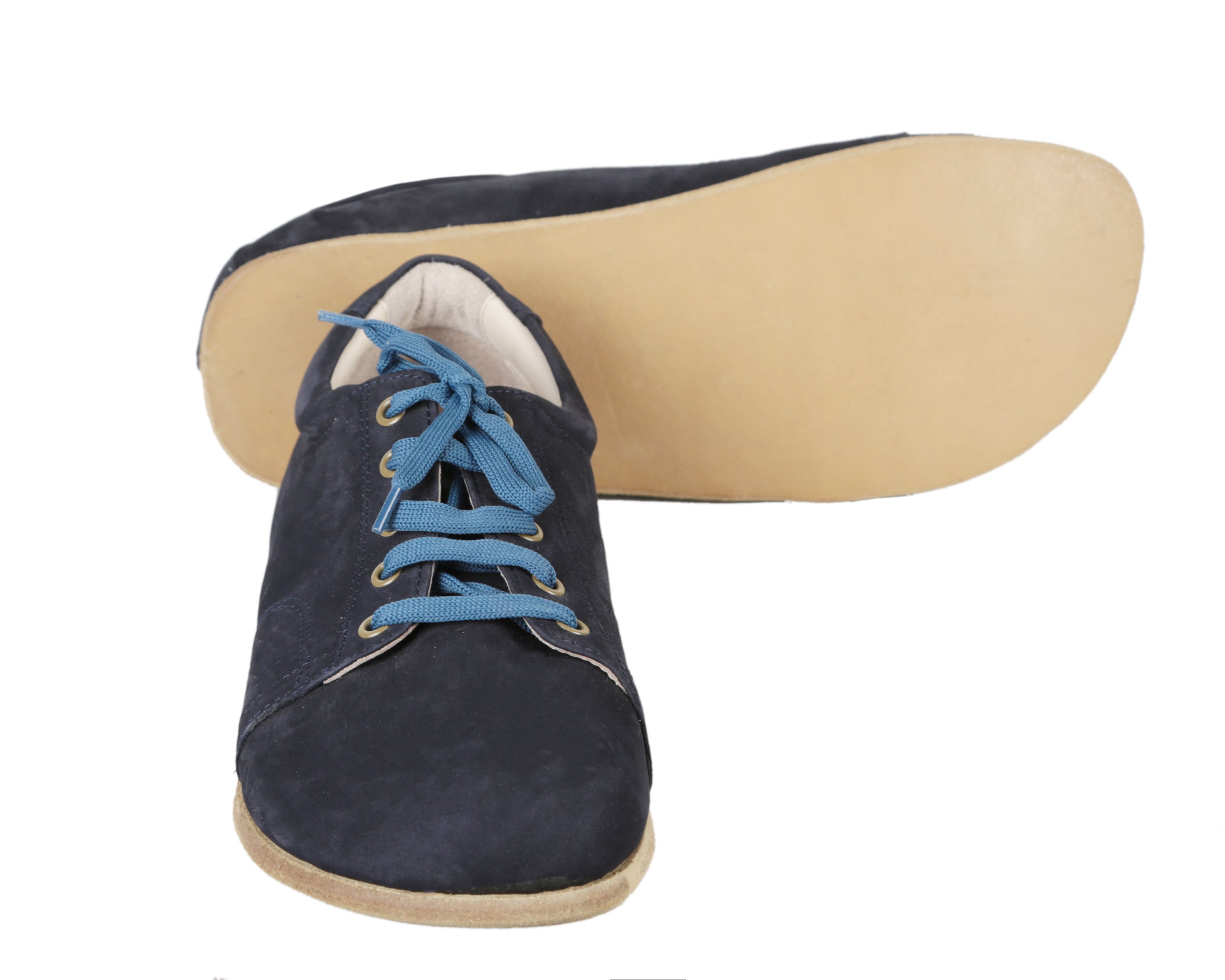 Navy Blue Sneaker Wide Barefoot Nubuck Leather Handmade Shoes