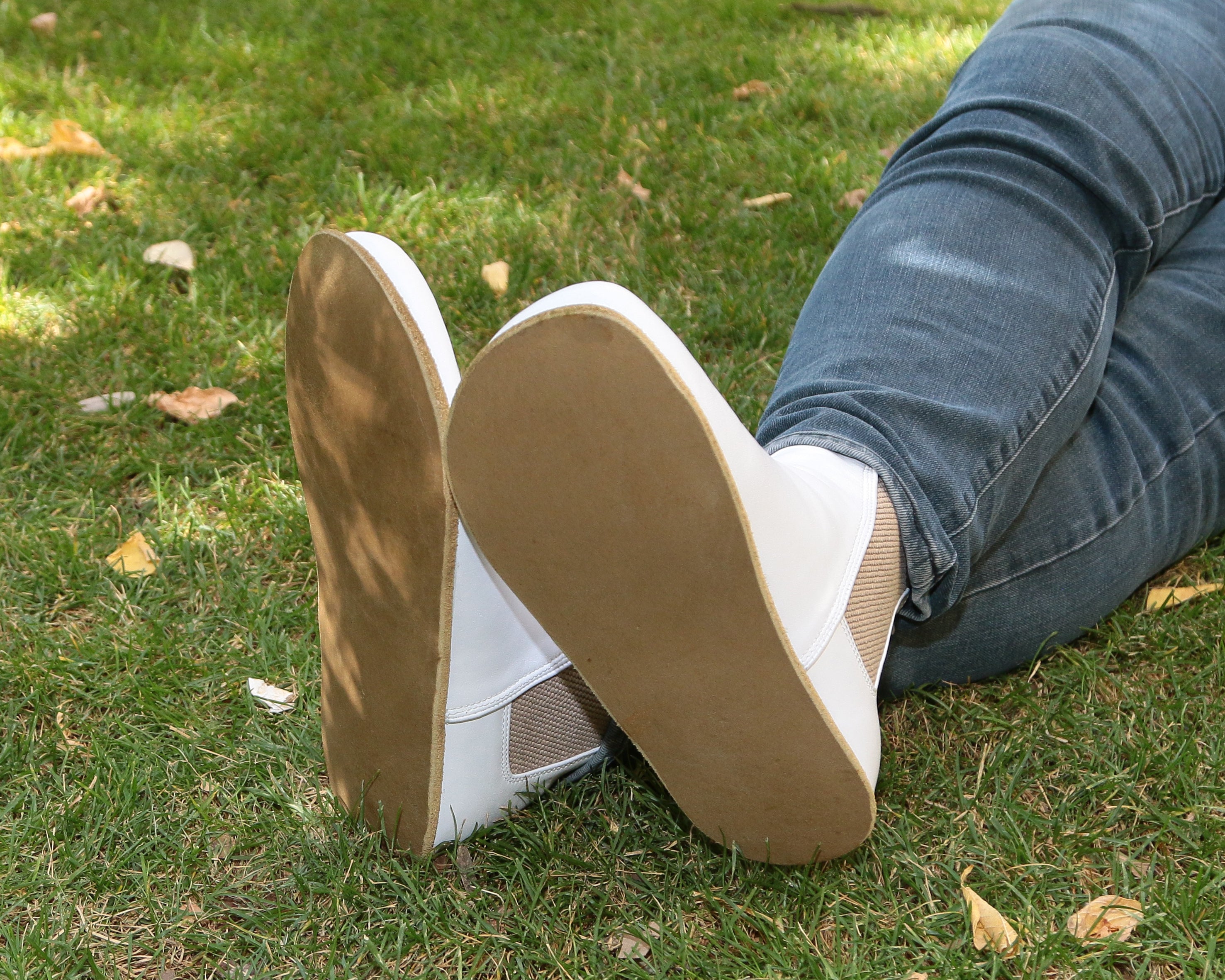 White Chelsea Boots Wide Barefoot Smooth Leather Handmade Shoes