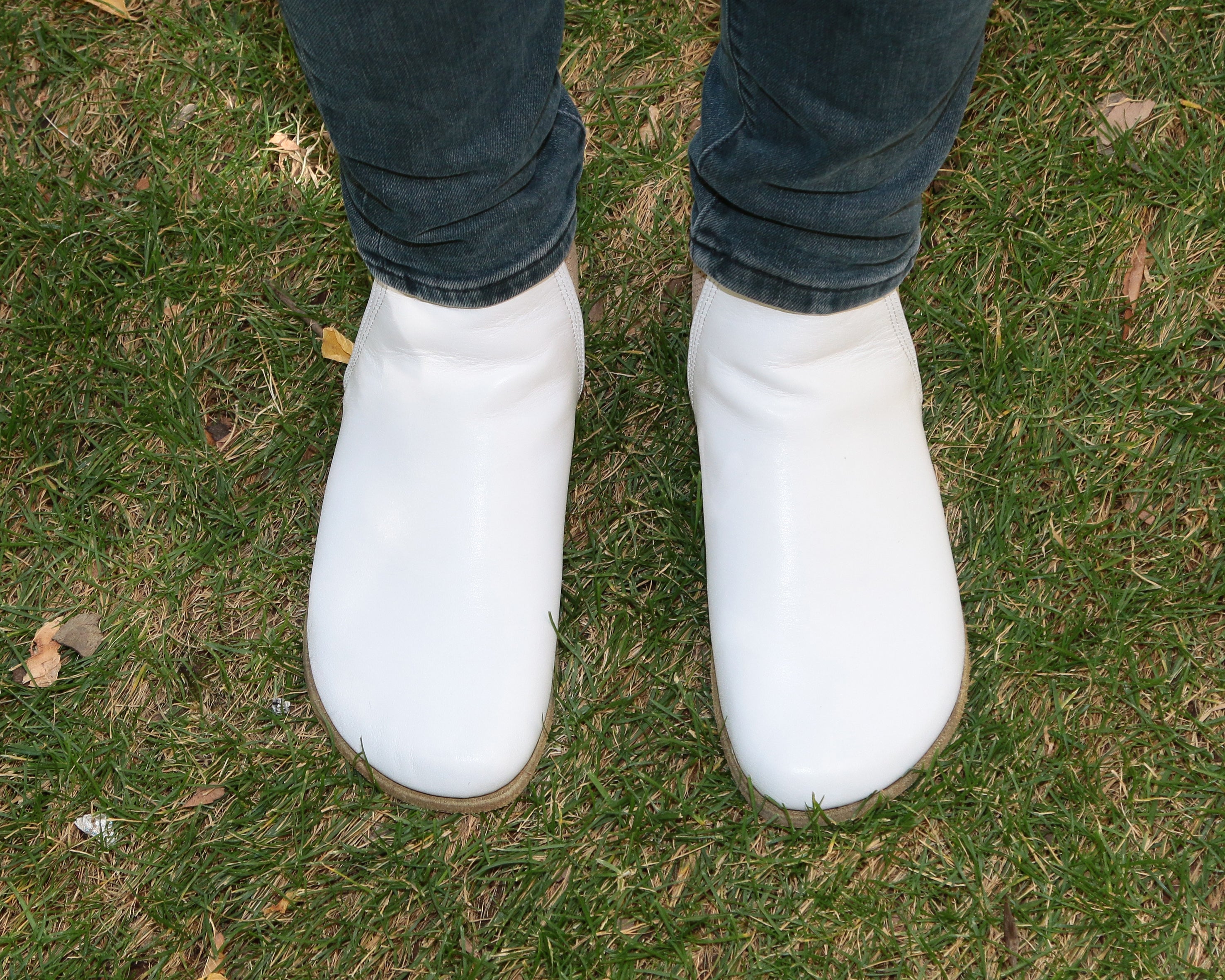 White Chelsea Boots Wide Barefoot Smooth Leather Handmade Shoes