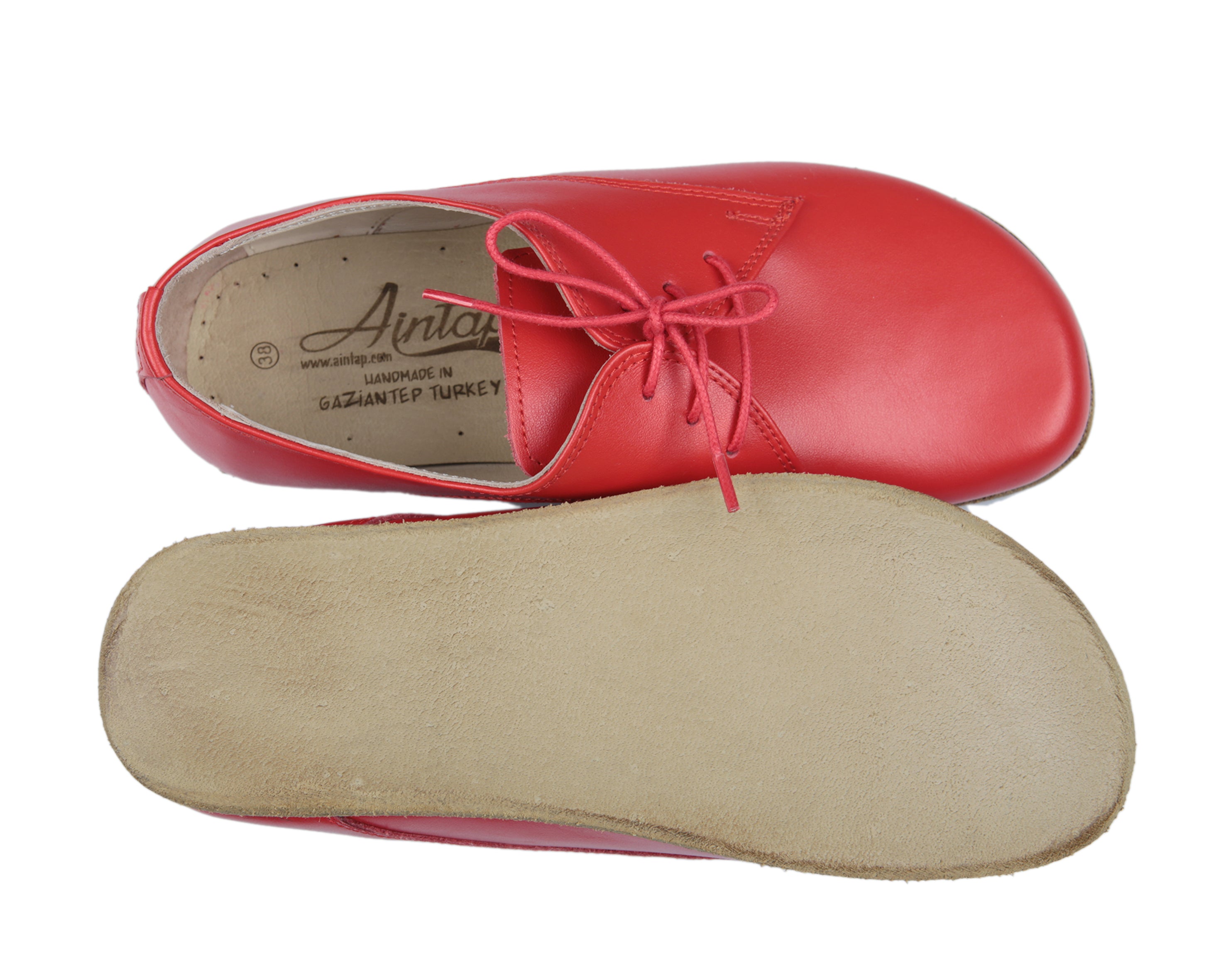 Red Oxford Wide Barefoot Smooth Leather Handmade Classic Shoes 