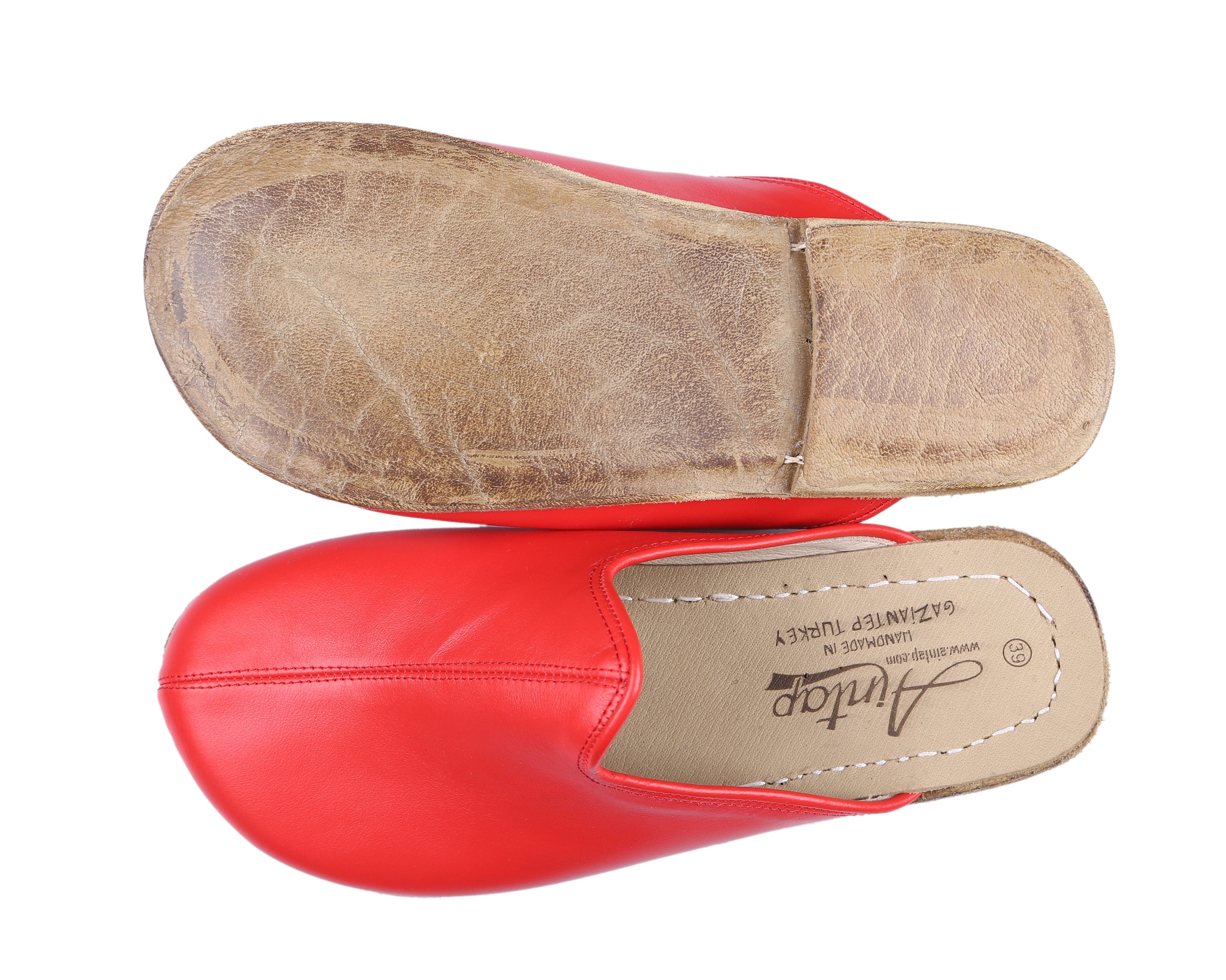 Red Sandal Wide Barefoot Smooth Leather Handmade 