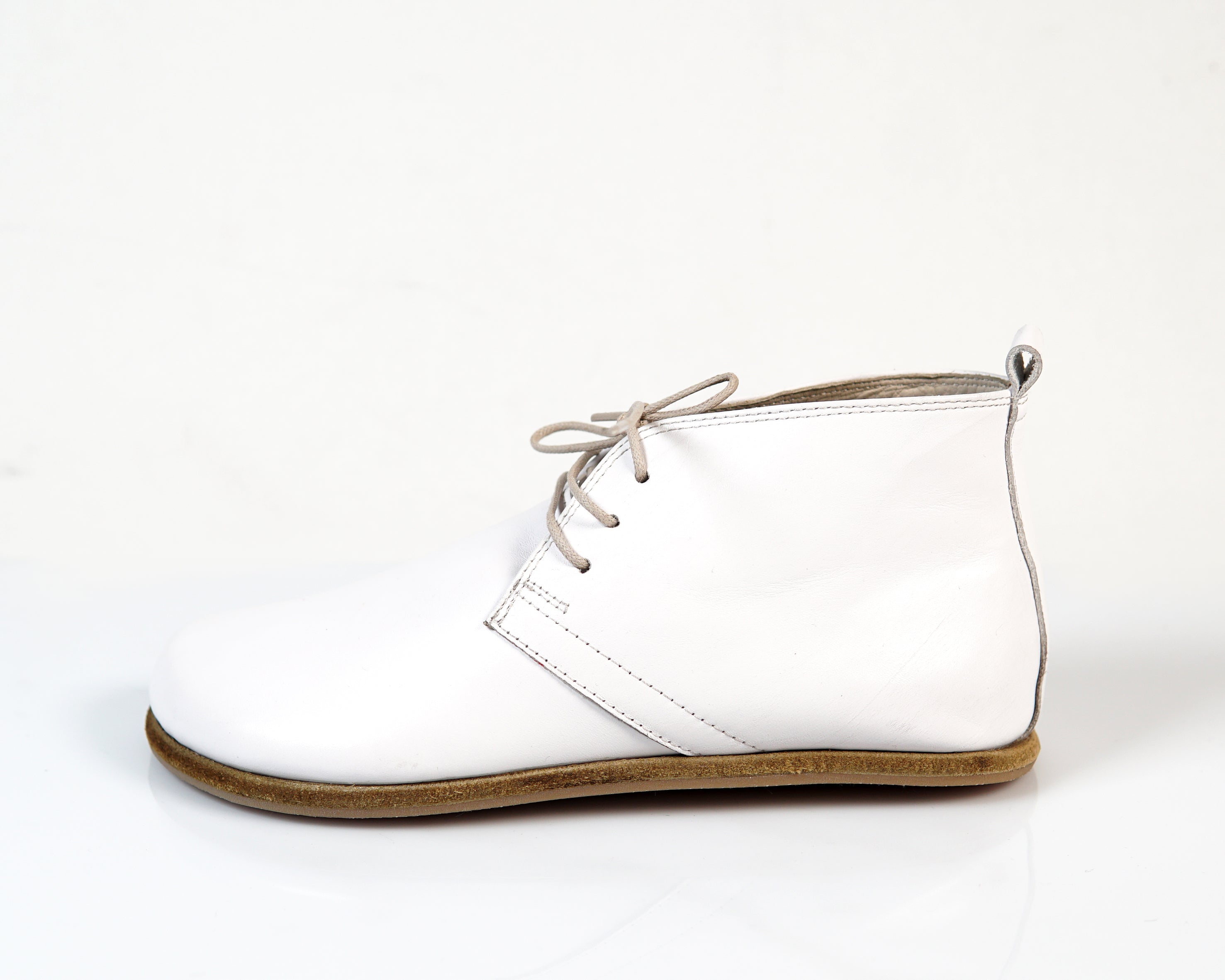White Ankle Boots Wide Barefoot Smooth Leather Handmade Shoes 