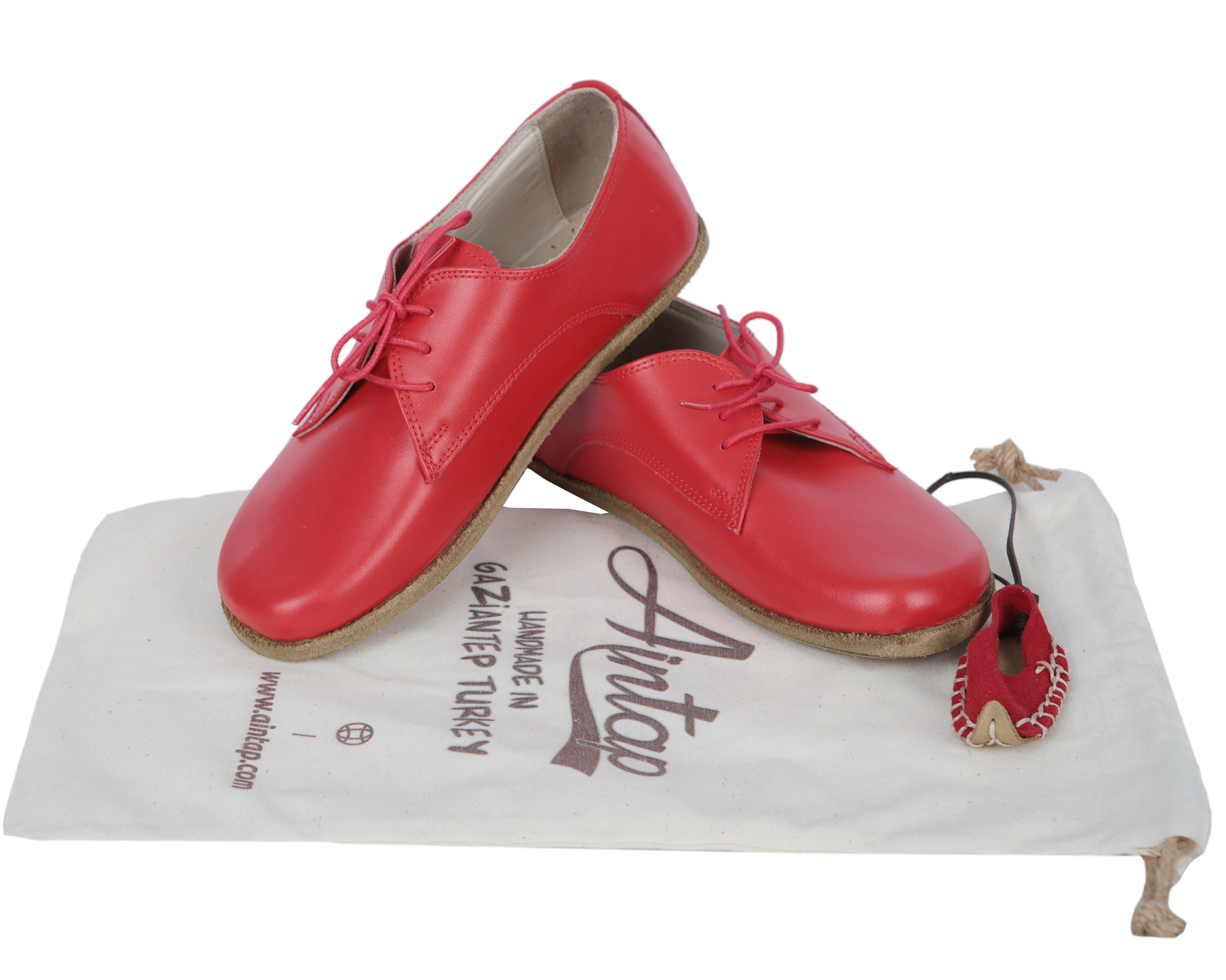 Red Oxford Wide Barefoot Smooth Leather Handmade Classic Shoes 