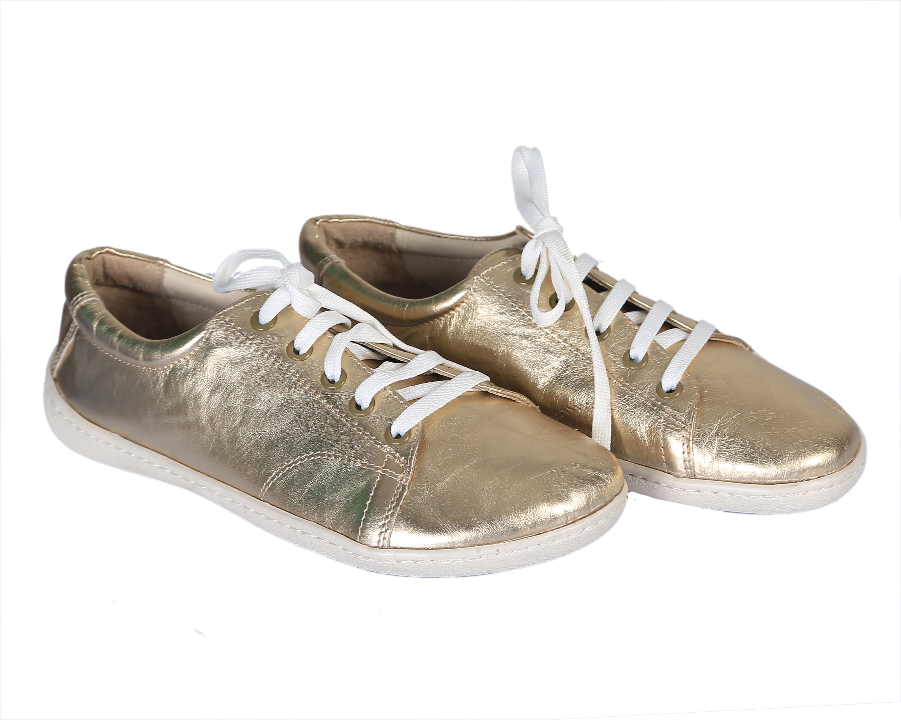 Gold SNEAKER Wide Barefoot Shoes Smooth Leather Handmade 6mm Rubber Outsole