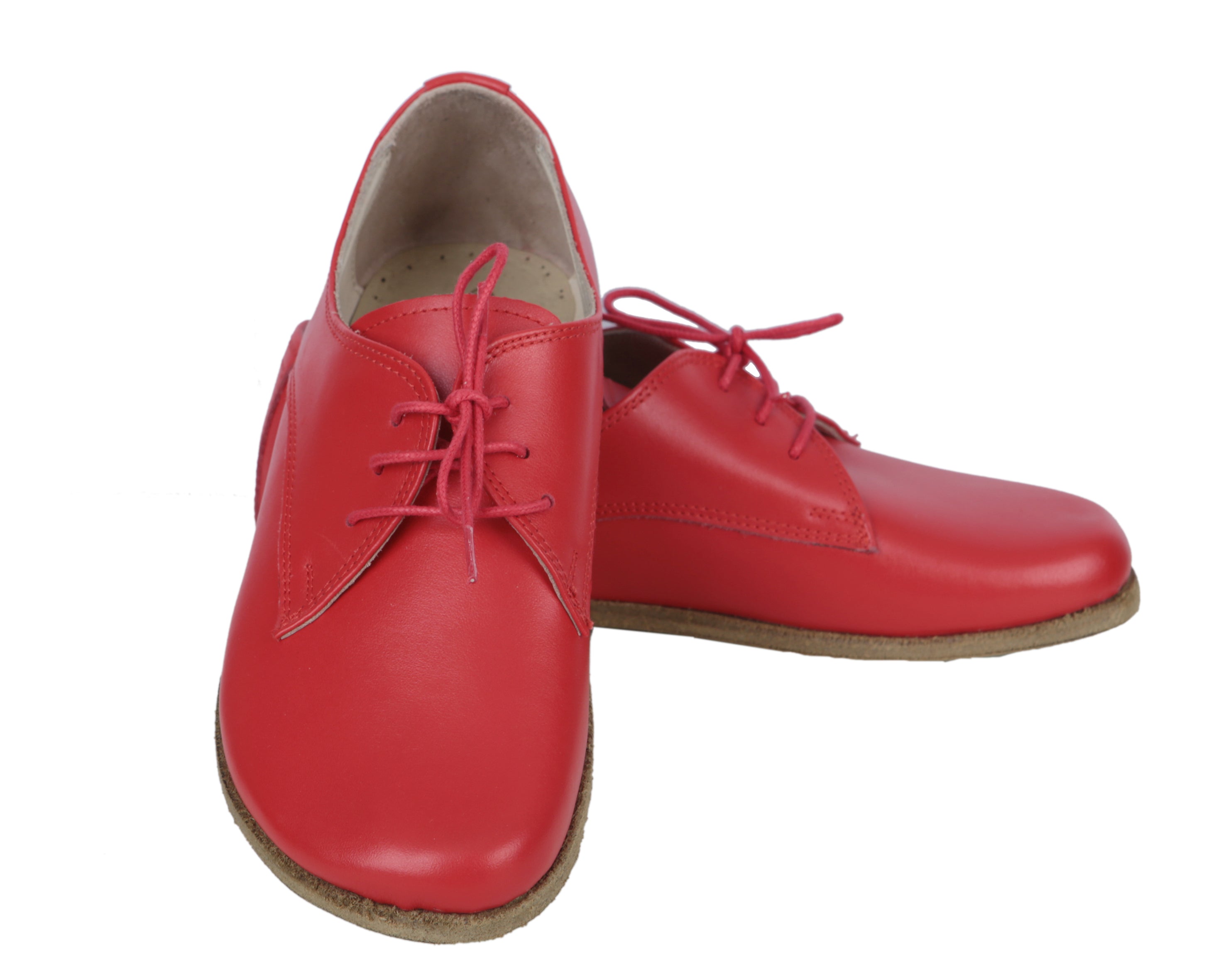 Red Oxford Wide Barefoot Smooth Leather Handmade Classic Shoes