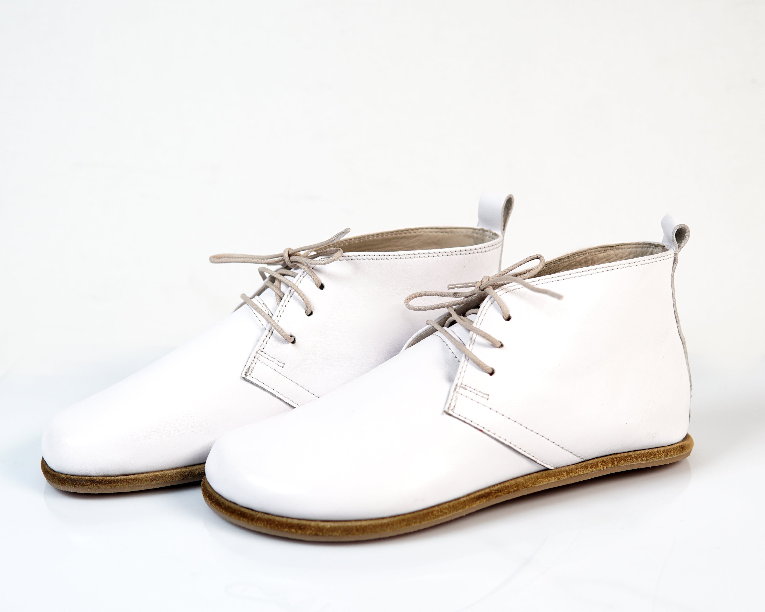 White Ankle Boots Wide Barefoot Smooth Leather Handmade Shoes 