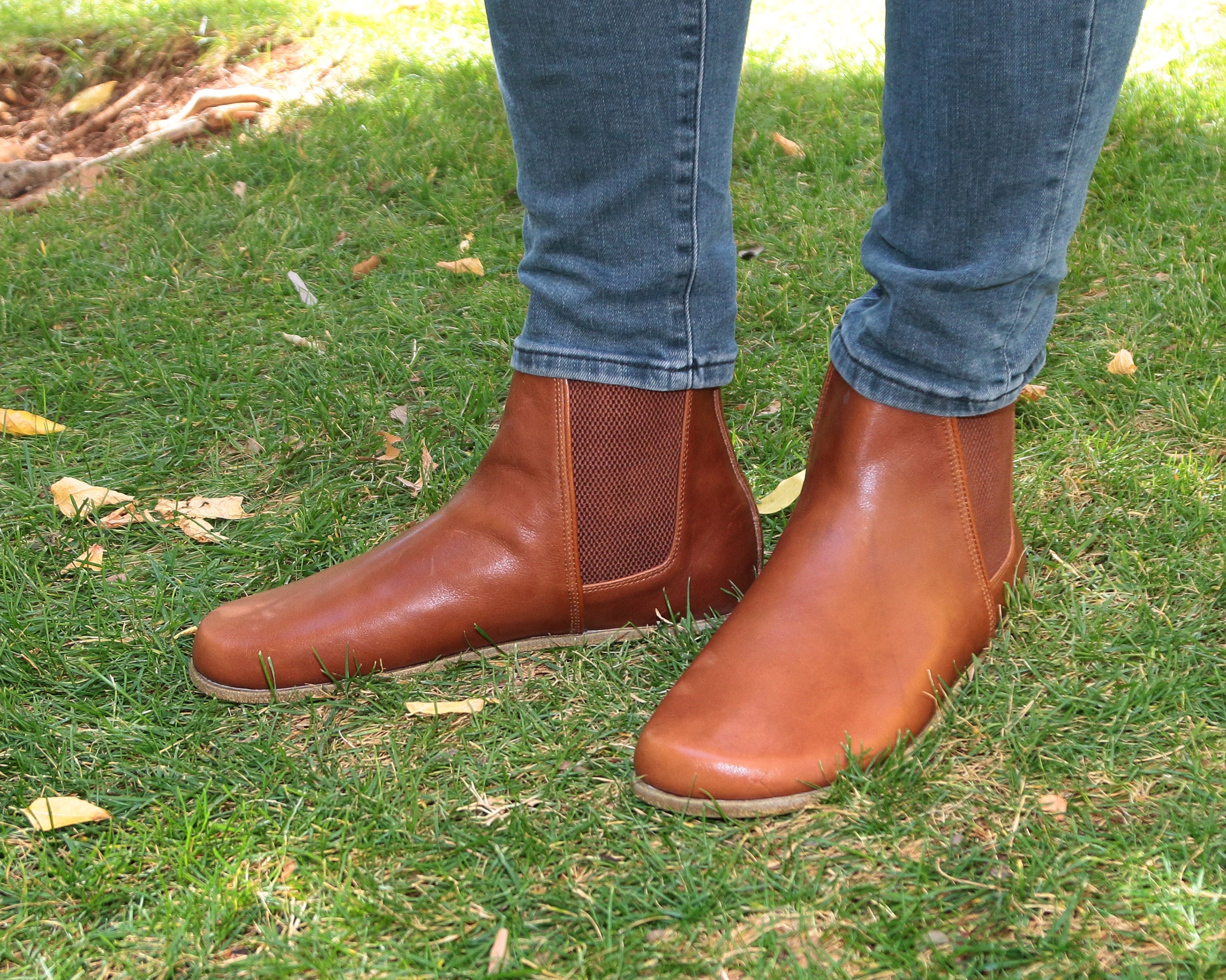Brown Chelsea Boots Wide Barefoot Smooth Leather Handmade Shoes 