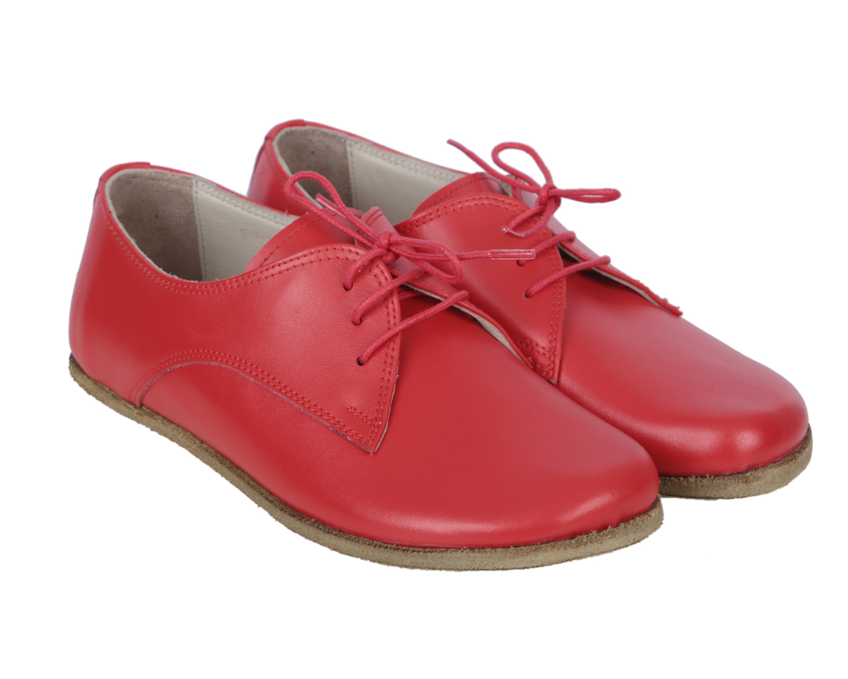 Red Oxford Wide Barefoot Smooth Leather Handmade Classic Shoes