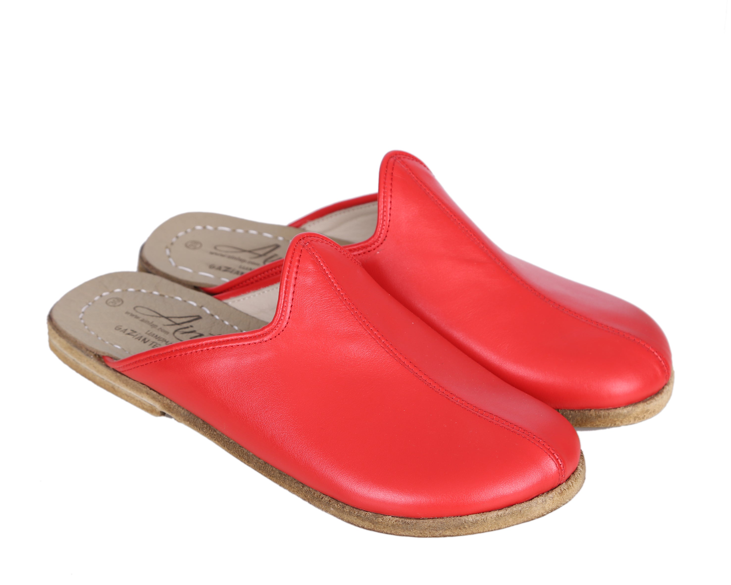 Red Sandal Wide Barefoot Smooth Leather Handmade