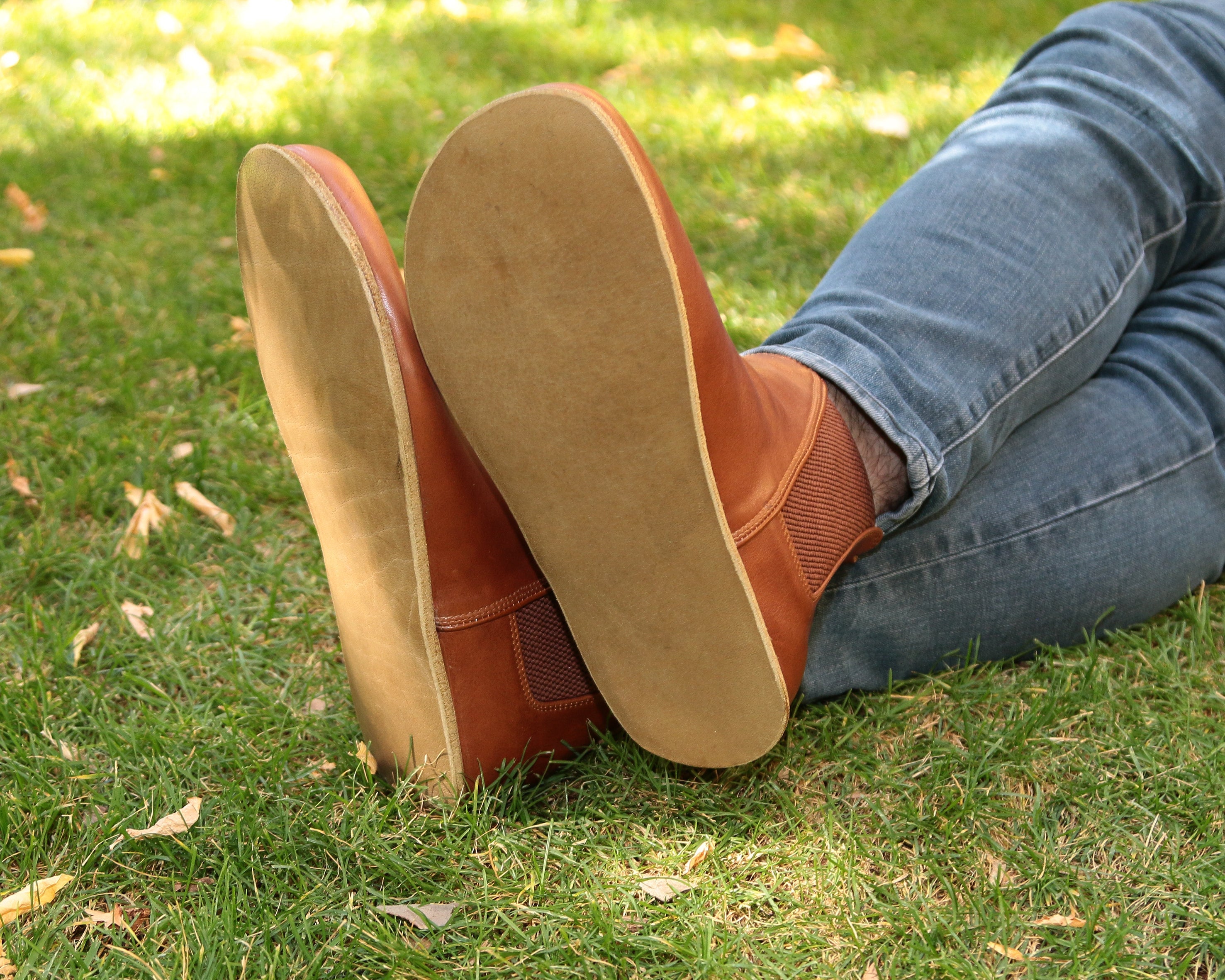 Brown Chelsea Boots Wide Barefoot Smooth Leather Handmade Shoes 