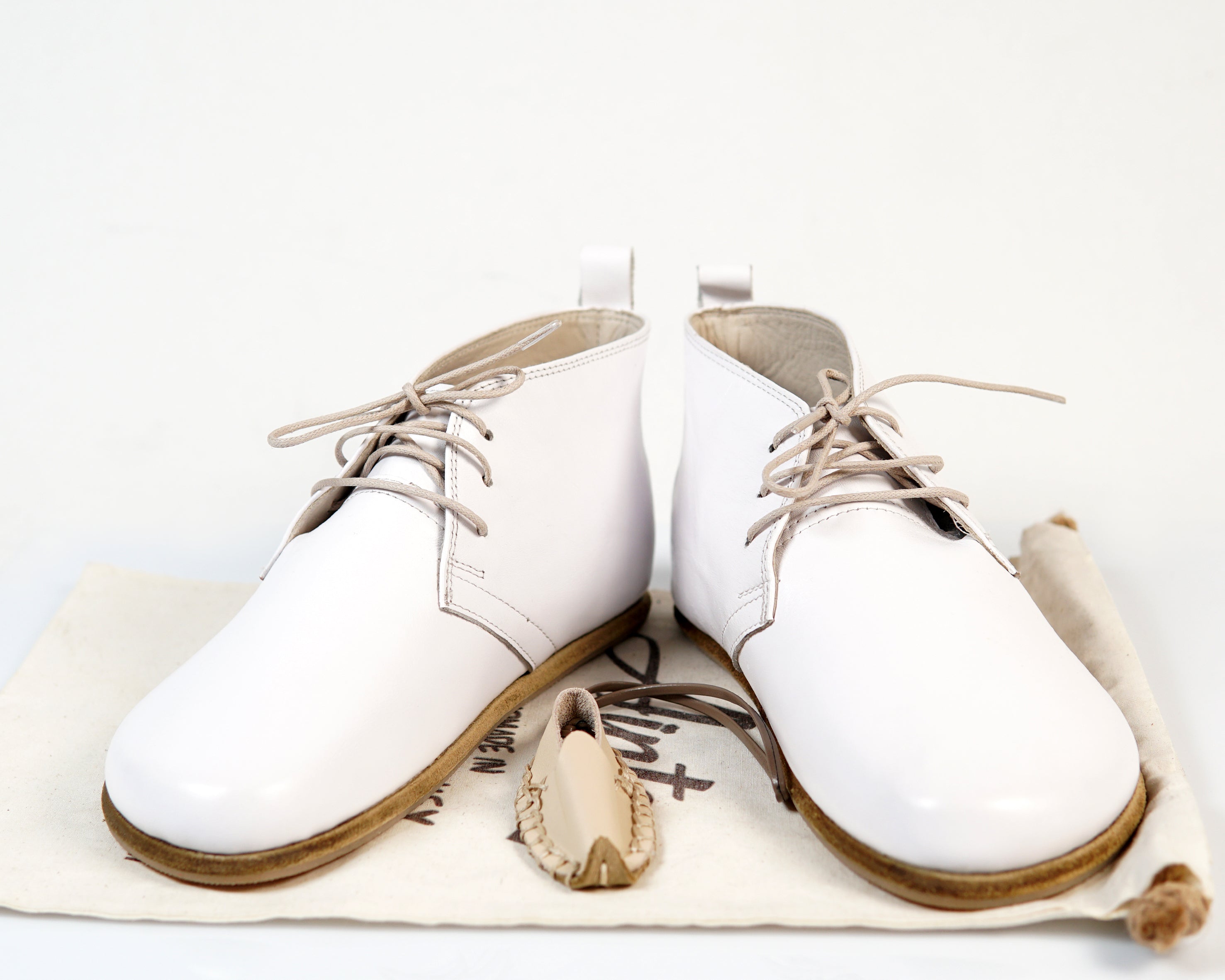 White Ankle Boots Wide Barefoot Smooth Leather Handmade Shoes