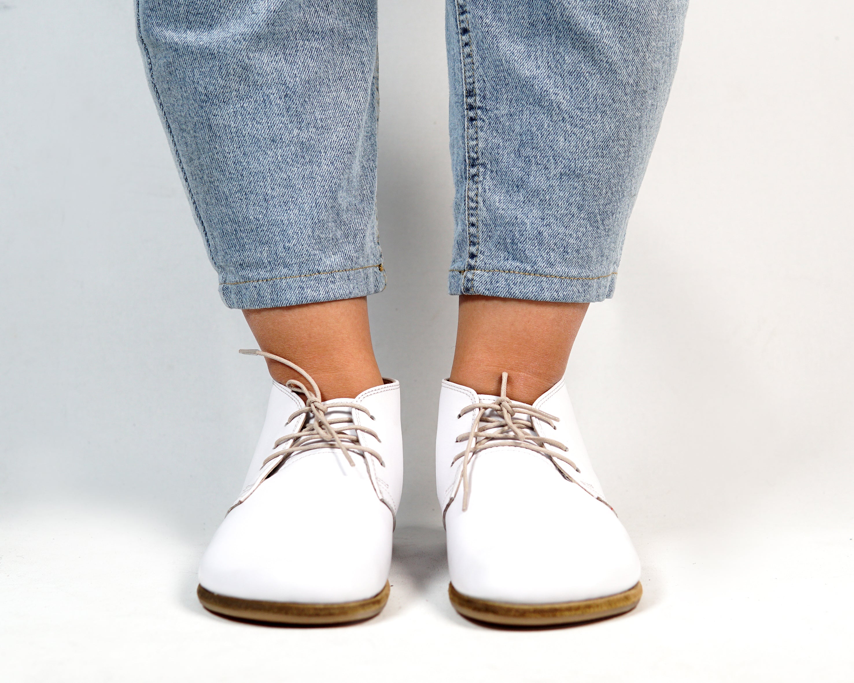 White Ankle Boots Wide Barefoot Smooth Leather Handmade Shoes 
