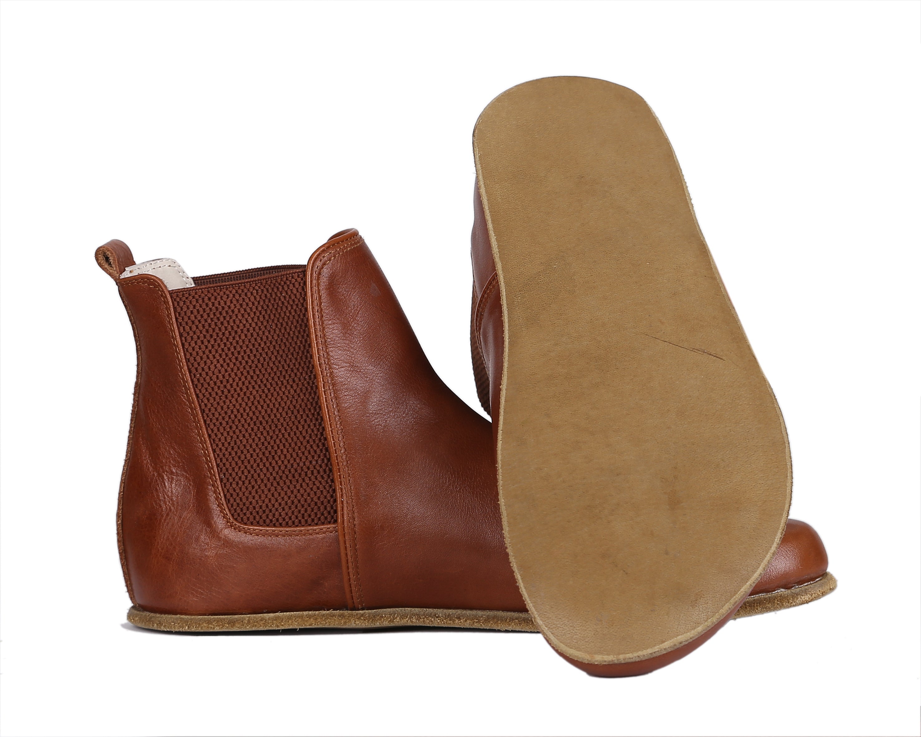 Brown Chelsea Boots Wide Barefoot Smooth Leather Handmade Shoes 