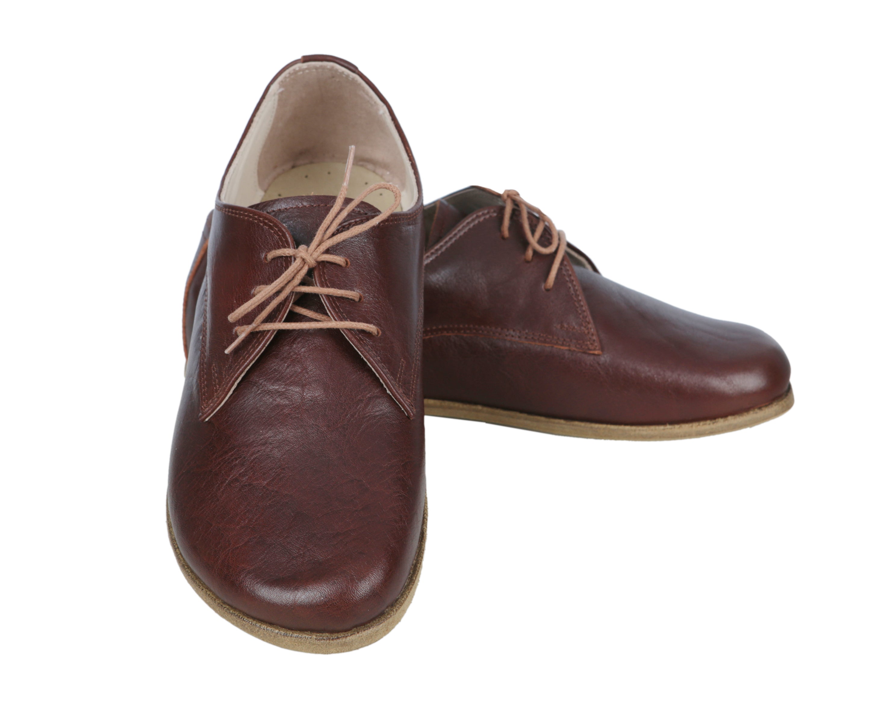 Dark Brown Oxford Wide Barefoot Smooth Leather Handmade Classic Shoes 