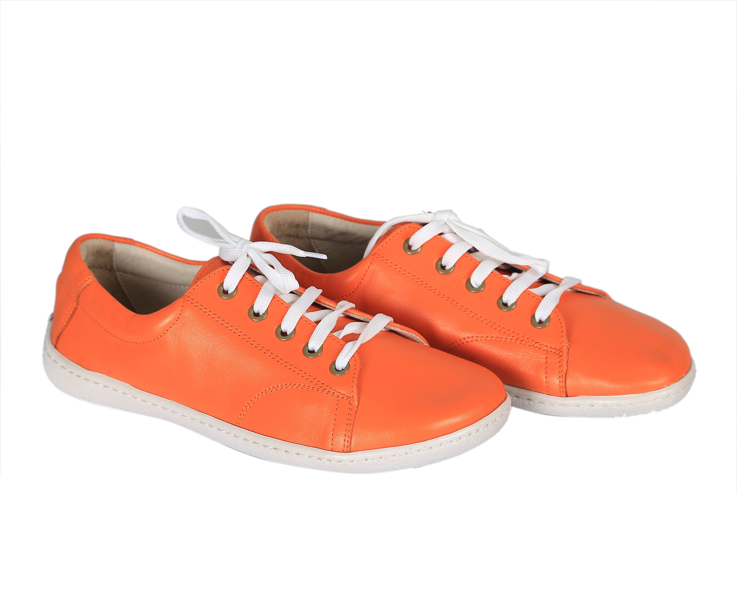 Orange SNEAKER Wide Barefoot Shoes Smooth Leather Handmade 6mm Rubber Outsole 