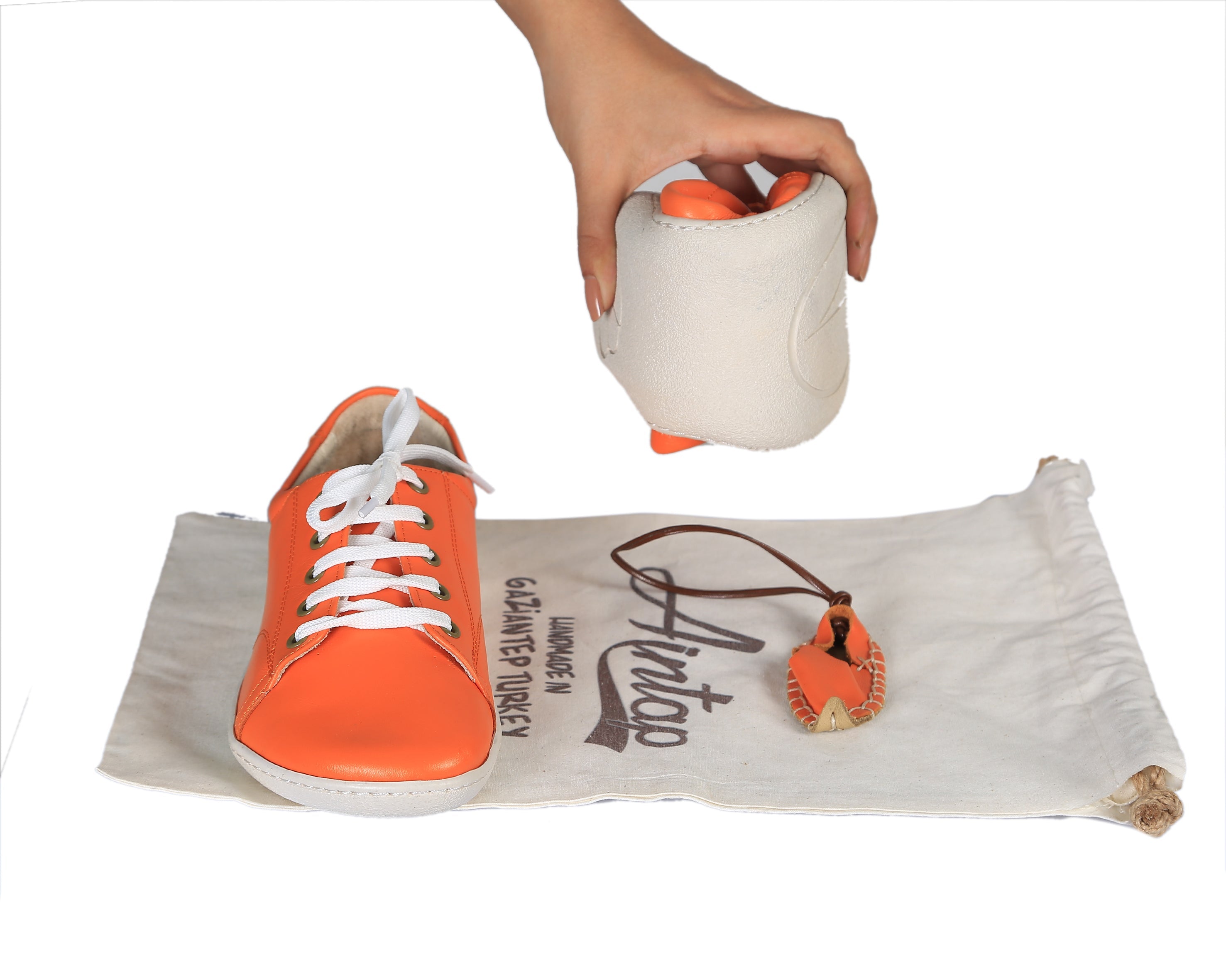 Orange SNEAKER Wide Barefoot Shoes Smooth Leather Handmade 6mm Rubber Outsole 