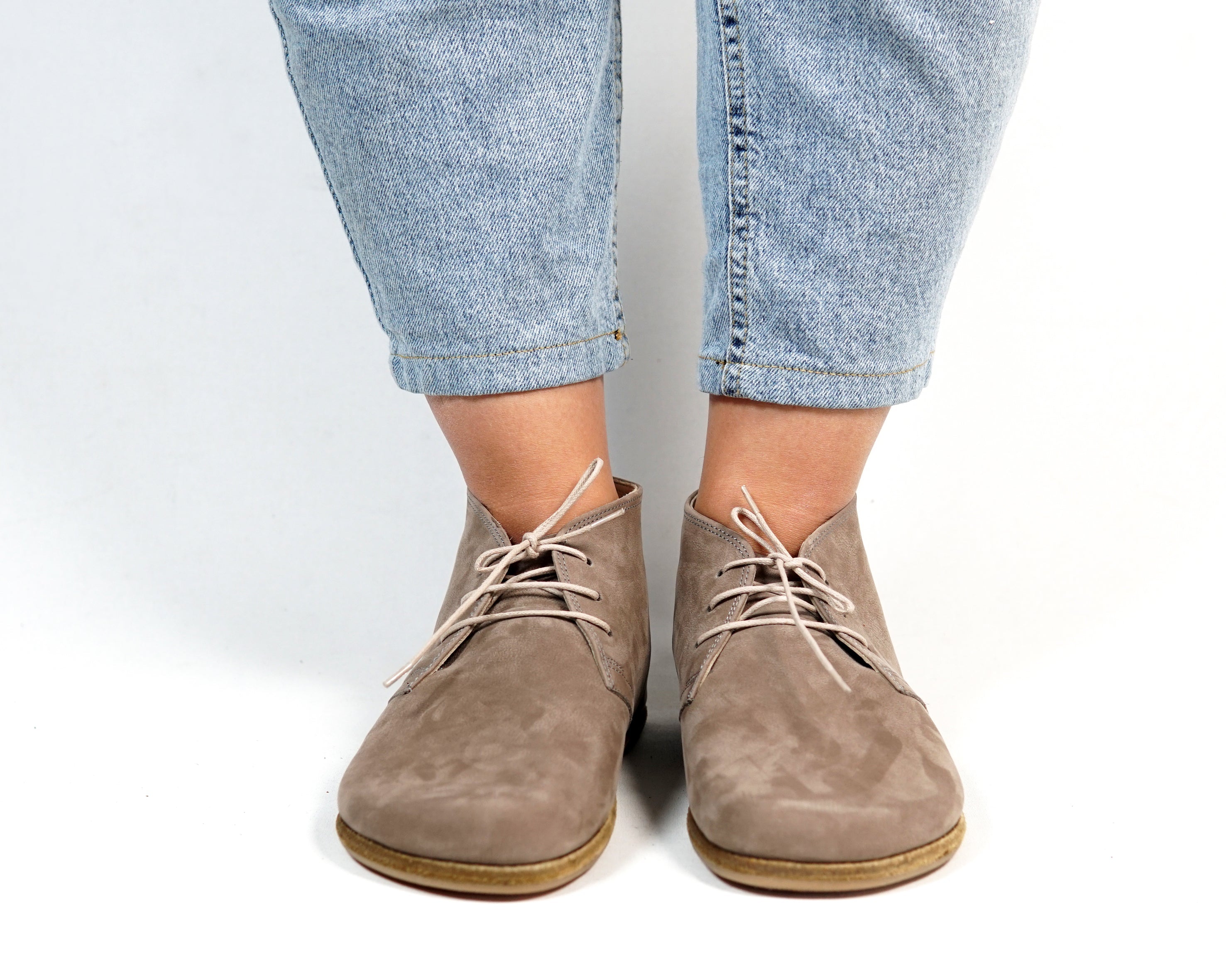 Smoked Ankle Boots Wide Barefoot Nubuck Leather Handmade Shoes 
