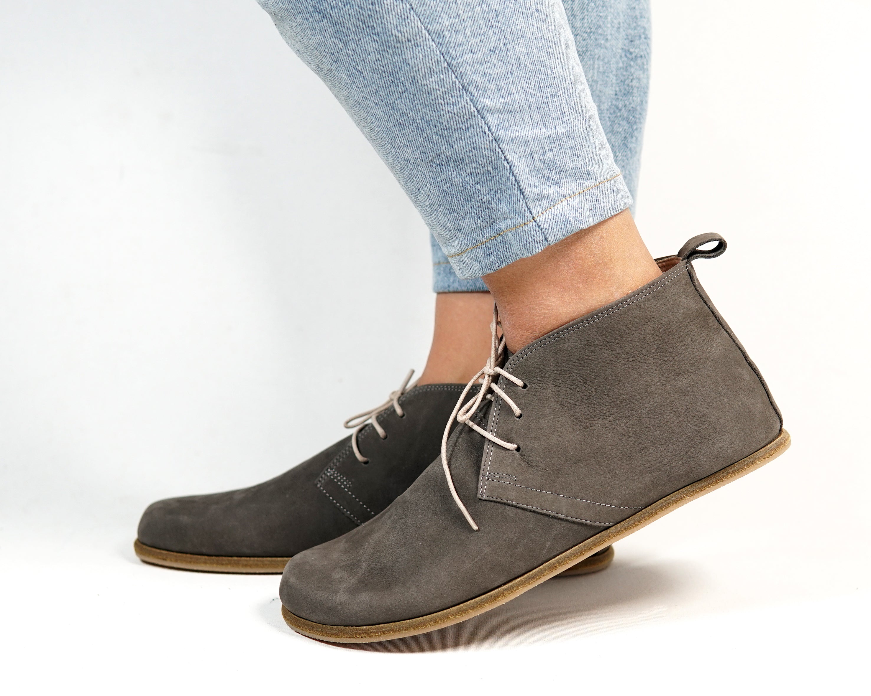 Gray Ankle Boots Wide Barefoot Nubuck Leather Handmade Shoes