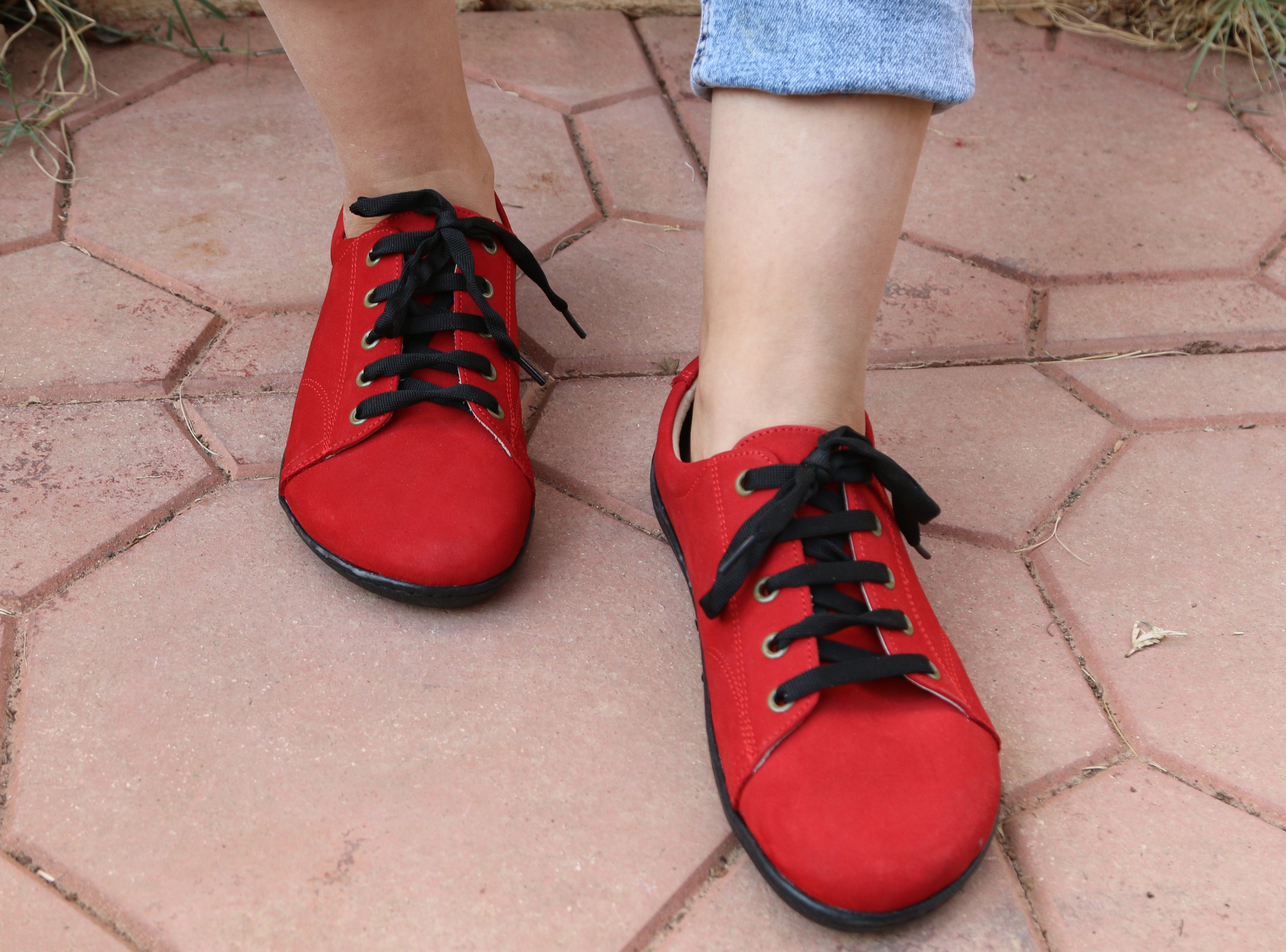 Red SNEAKER Wide Barefoot Shoes Nubuck Leather Handmade 6mm Rubber Outsole 