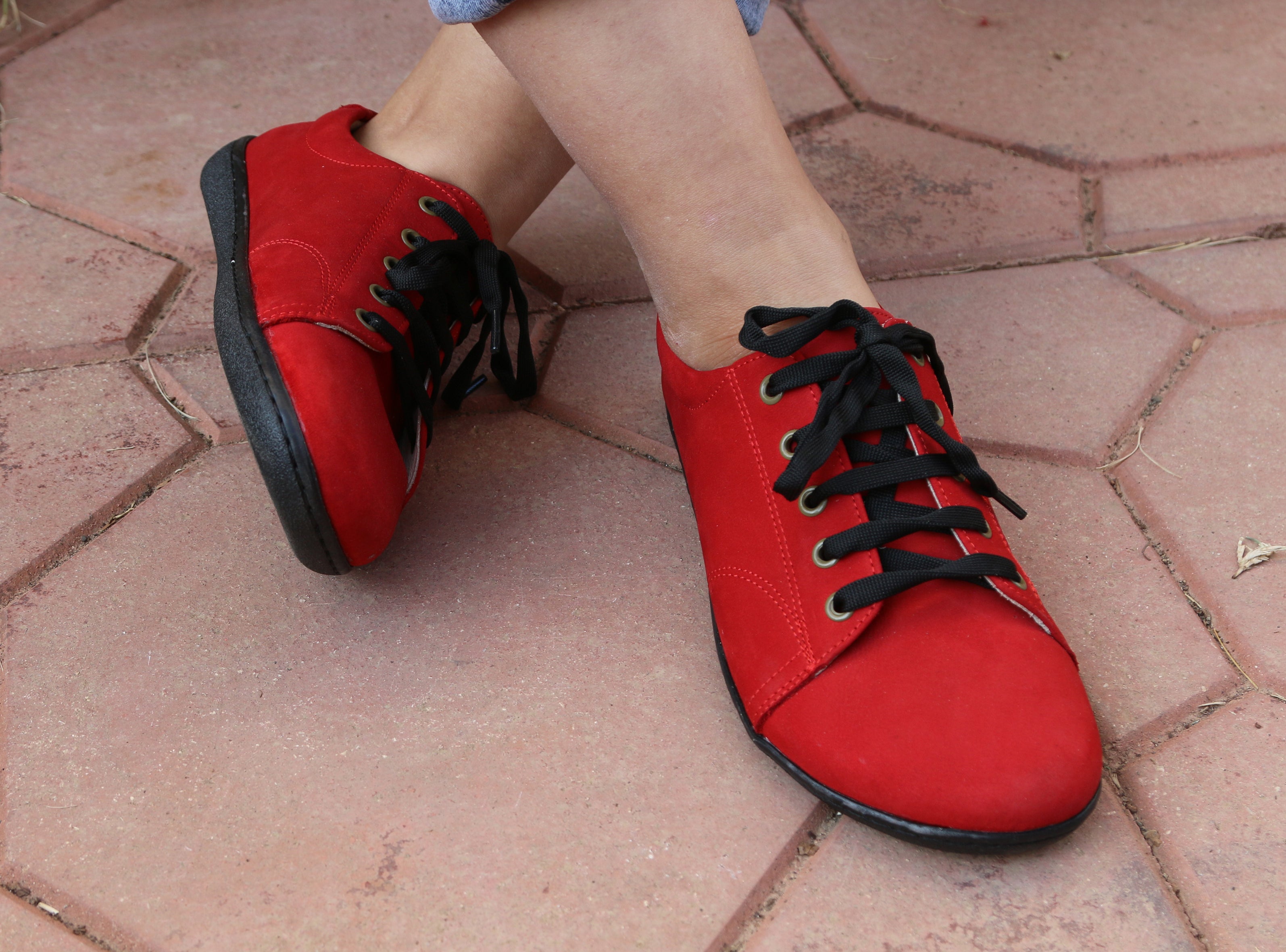 Red SNEAKER Wide Barefoot Shoes Nubuck Leather Handmade 6mm Rubber Outsole