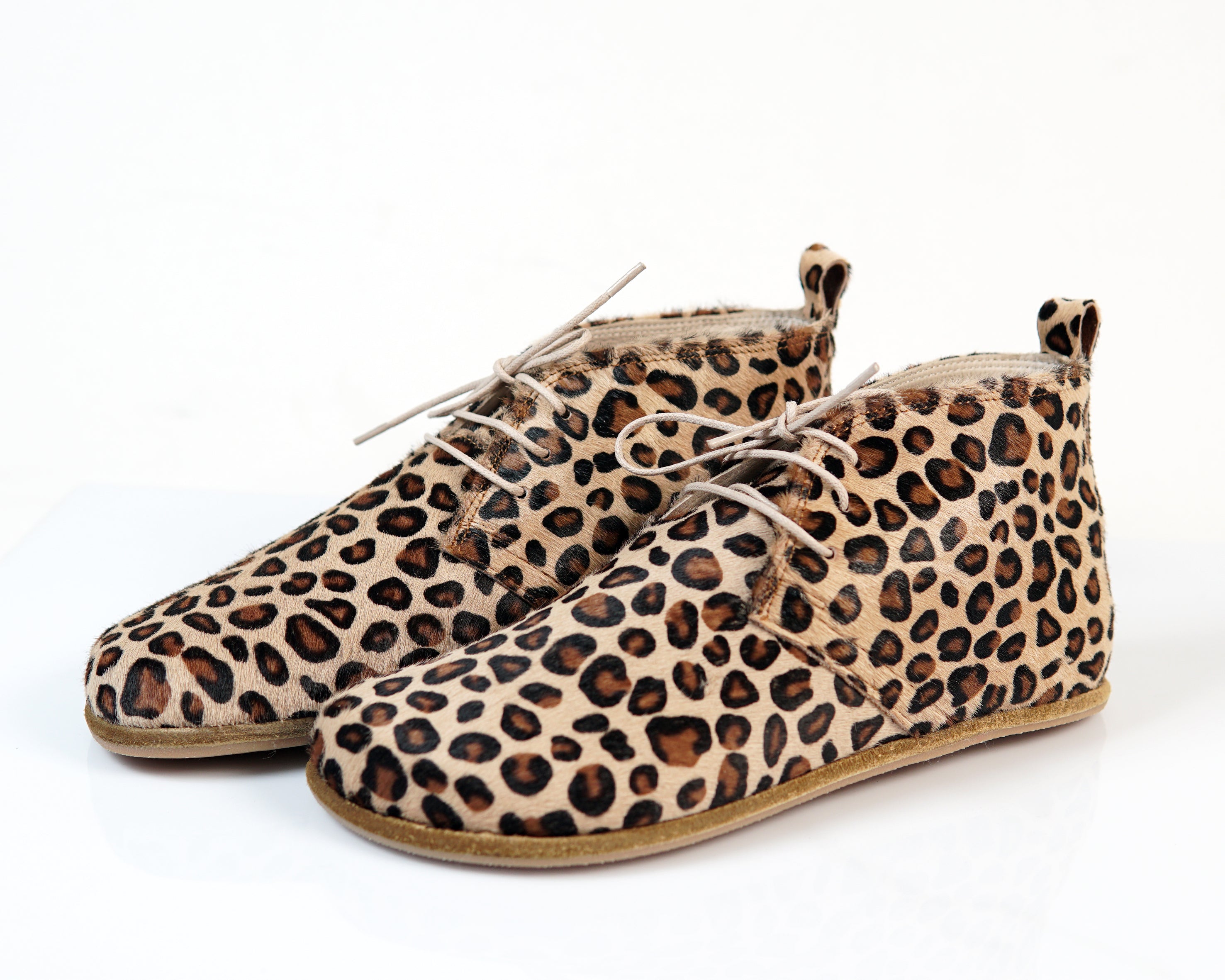 Leopard Ankle Boots Wide Barefoot Smooth Leather Handmade Shoes 