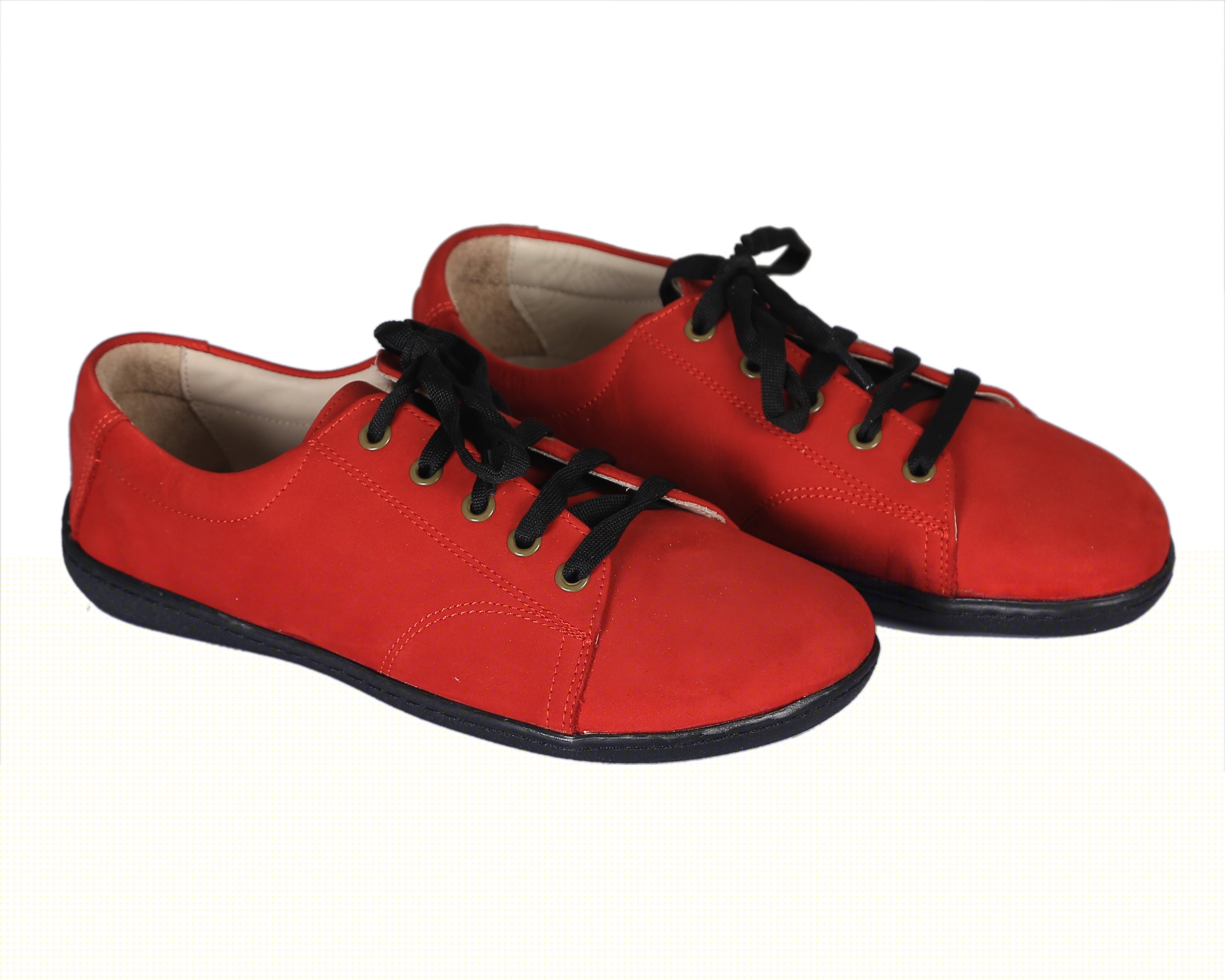 Red SNEAKER Wide Barefoot Shoes Nubuck Leather Handmade 6mm Rubber Outsole 