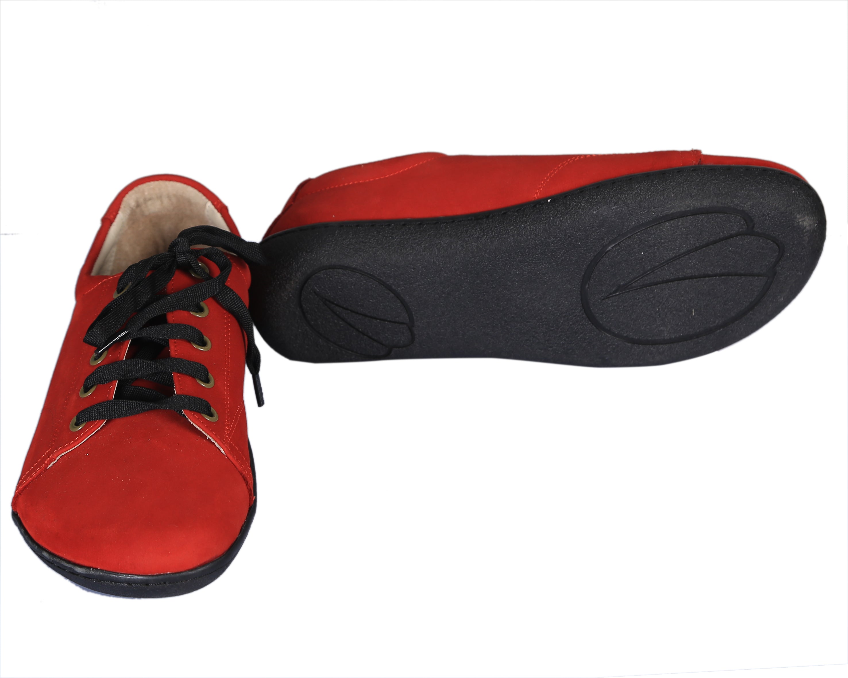 Red SNEAKER Wide Barefoot Shoes Nubuck Leather Handmade 6mm Rubber Outsole