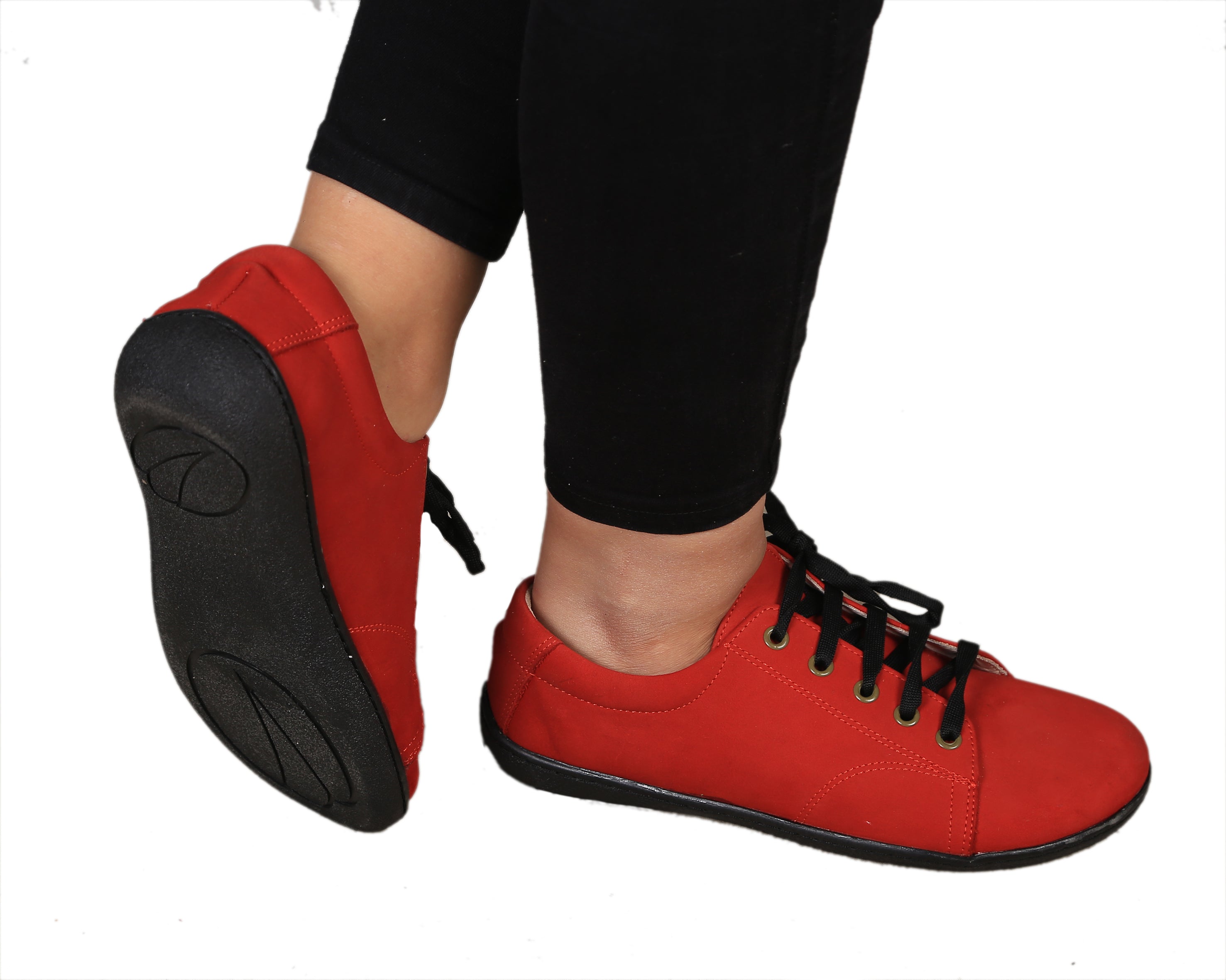 Red SNEAKER Wide Barefoot Shoes Nubuck Leather Handmade 6mm Rubber Outsole 